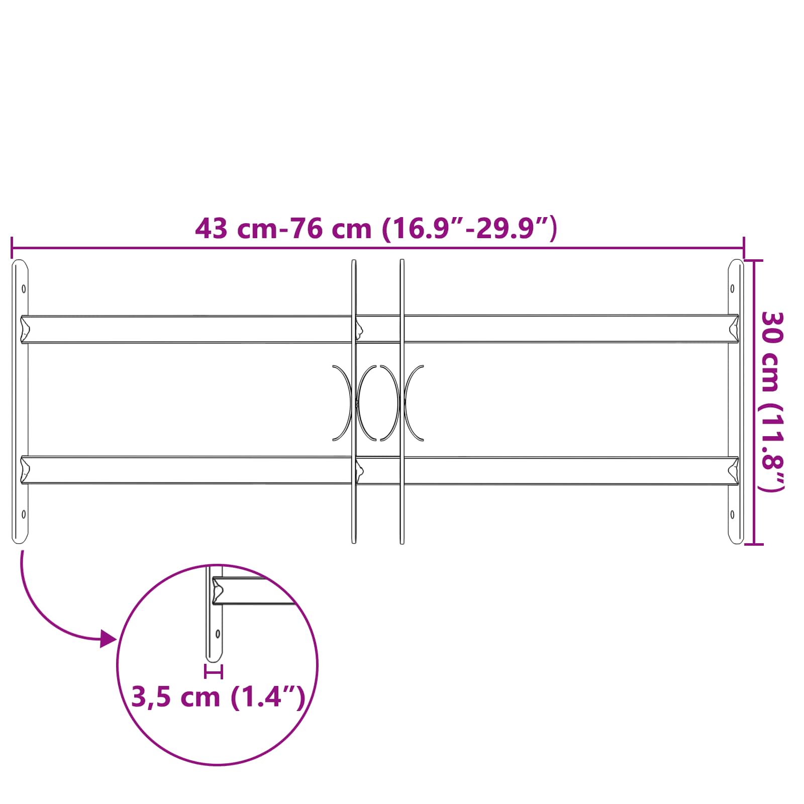 Ikkunaverkko 76 X 30 Cm Jauhemaalattu Teräs Musta