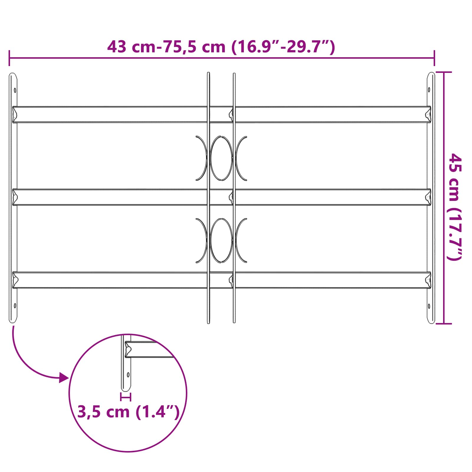 Ikkunaverkko 75.5 X 45 Cm Jauhemaalattu Teräs Musta