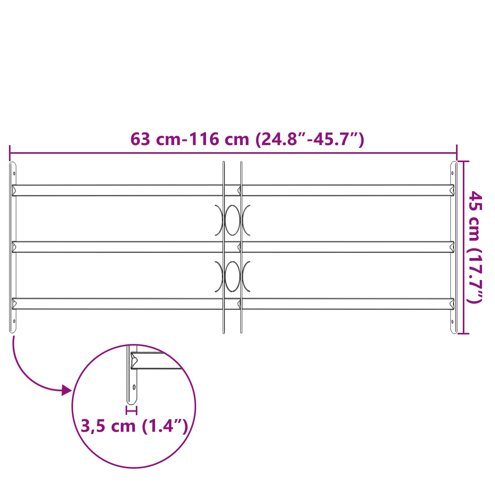 Ikkunaverkko 116 X 45 Cm Jauhemaalattu Teräs Musta