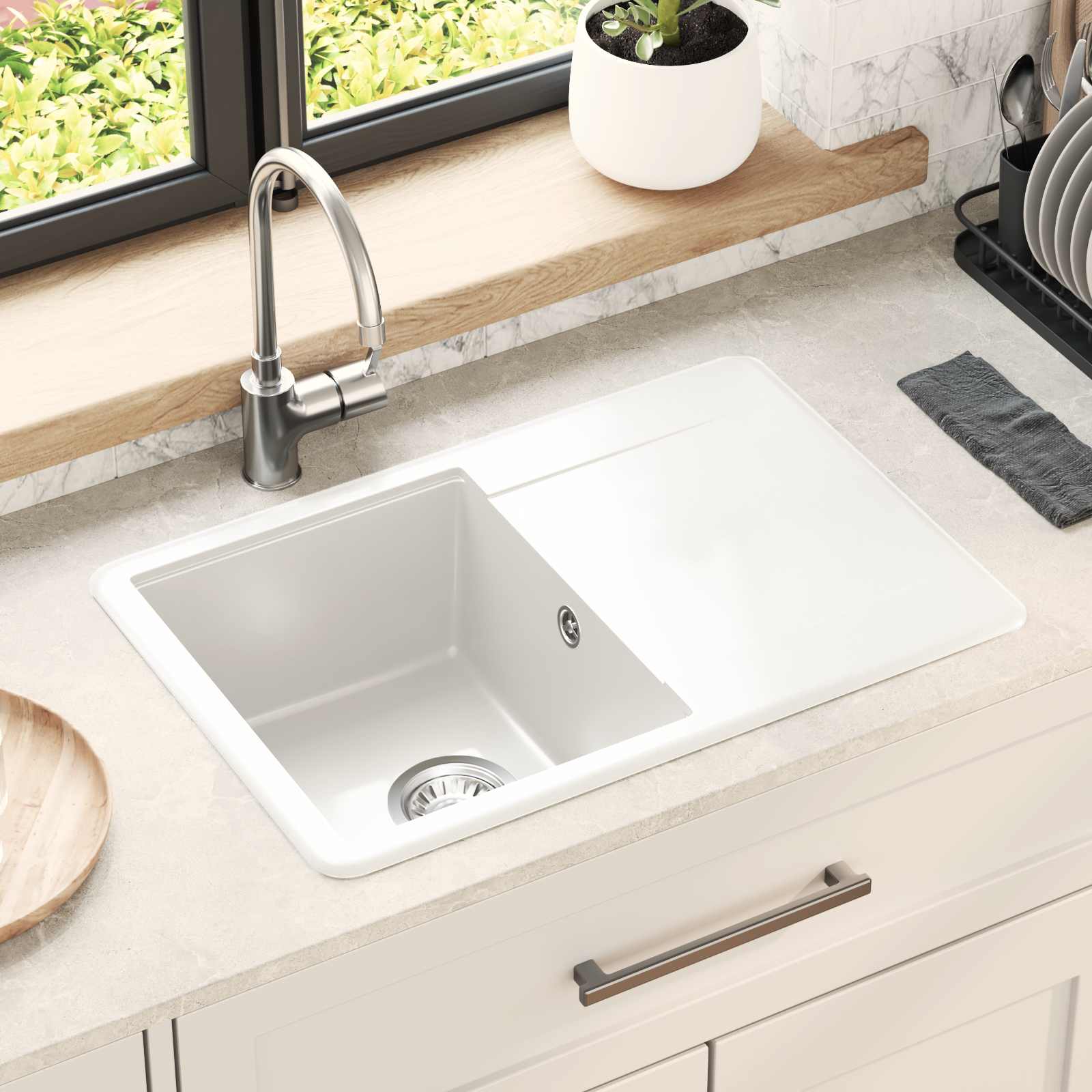 Allas Valkoinen 670 X 460 Mm 80% Kvartsia Ja 20% Hartsia