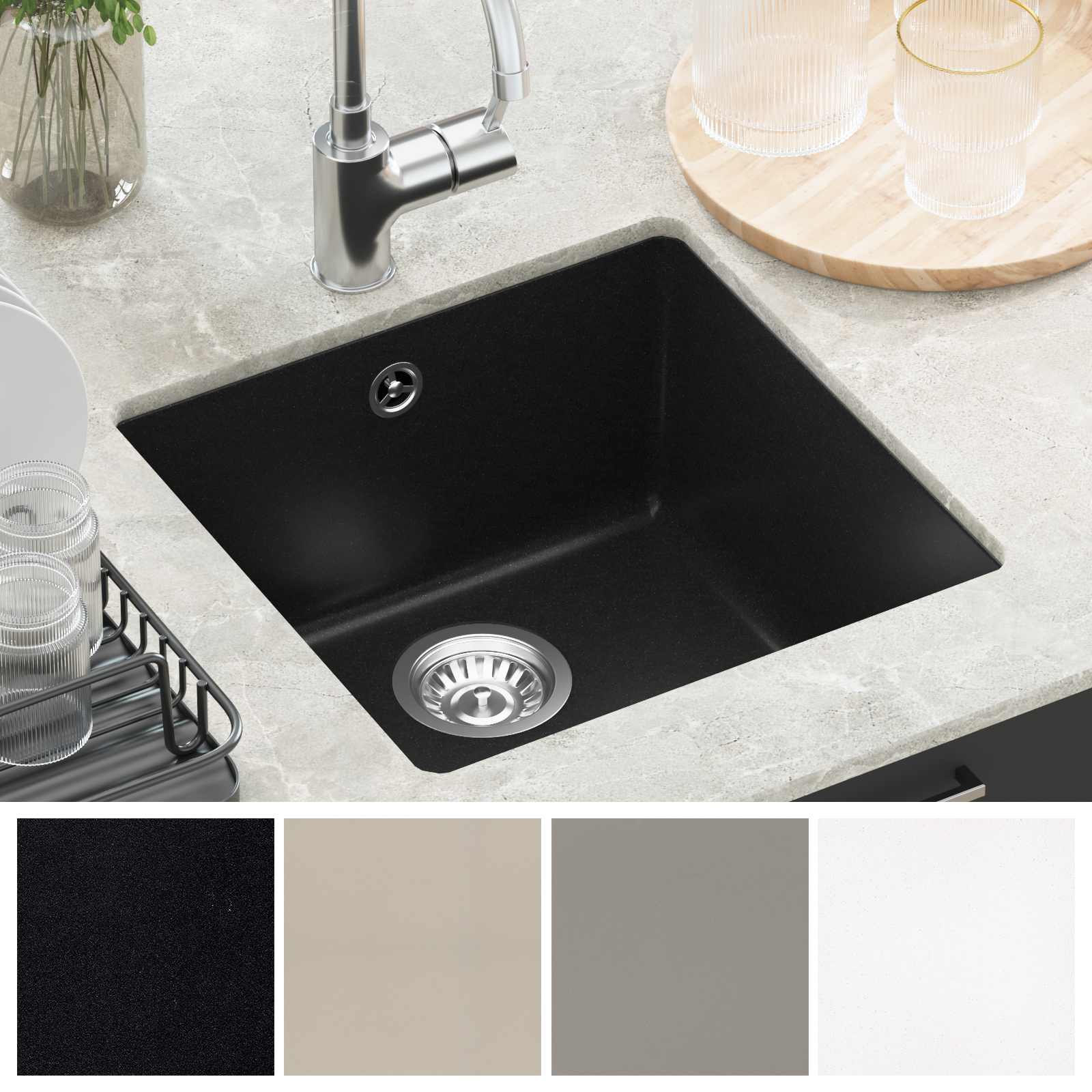 Allas Musta 430 X 460 Mm 80% Kvartsia Ja 20% Hartsia