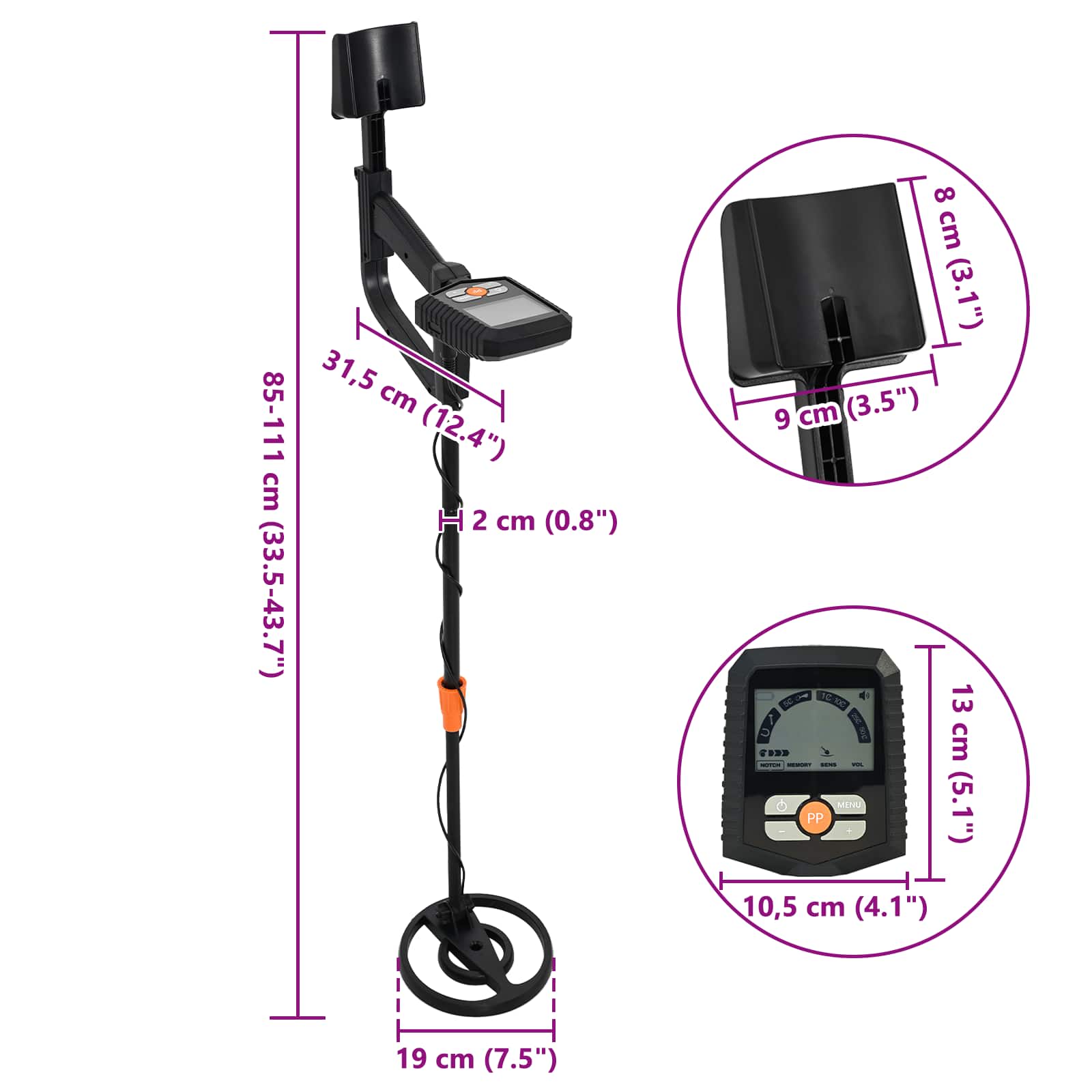 Lcd-Näytöllä Varustettu Metallinpaljastin 3 Mallia 19 Cm Kelalla