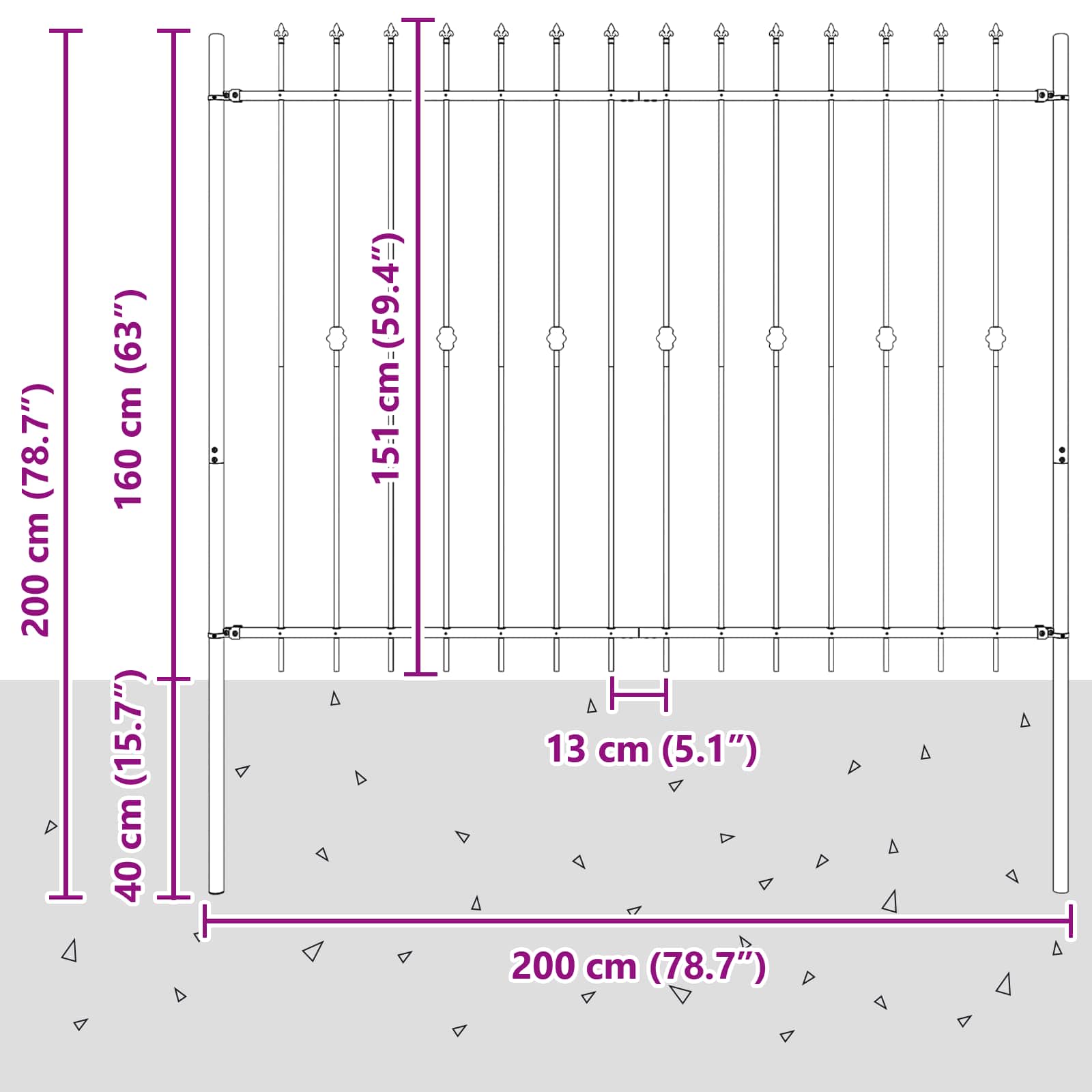 Piikkikaide Asten Musta 200 X 200 Cm Jauhemaalattu Teräs