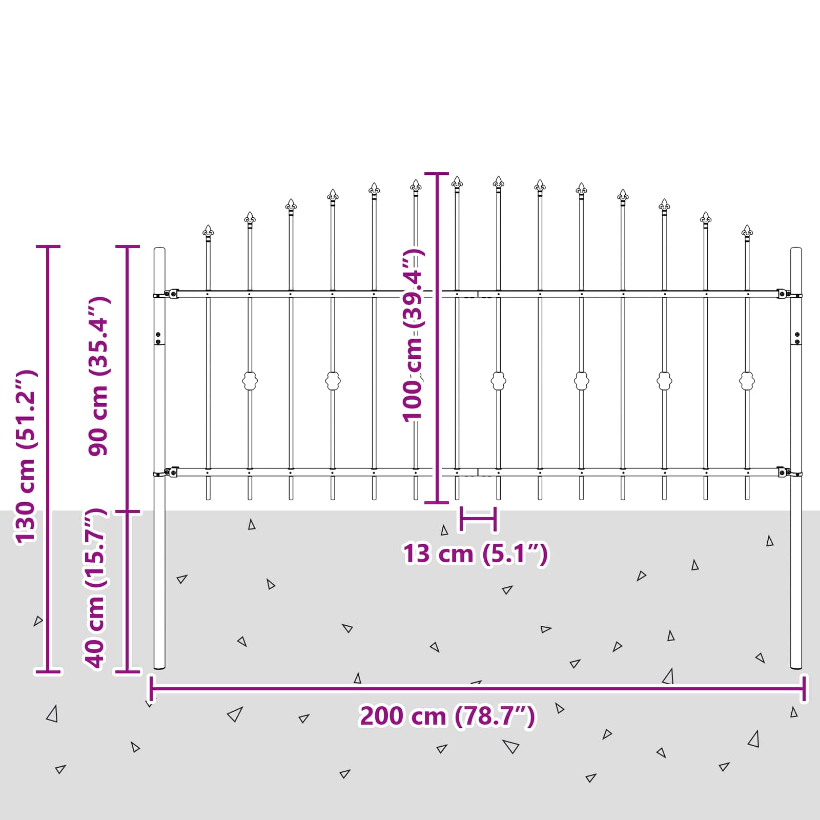 Piikkikaide Asten Musta 200 X 130 Cm Jauhemaalattu Teräs