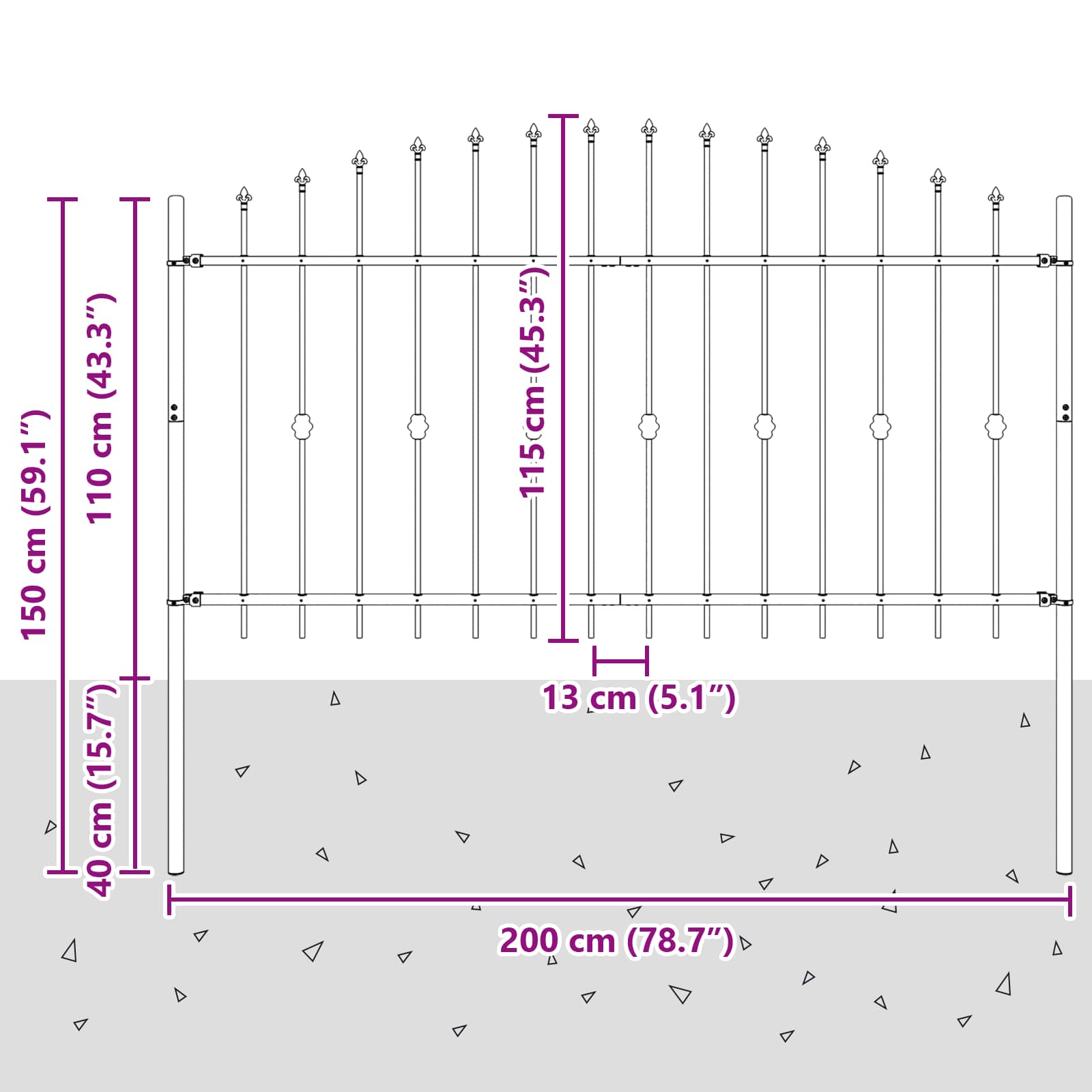 Piikkikaide Asten Musta 200 X 150 Cm Jauhemaalattu Teräs