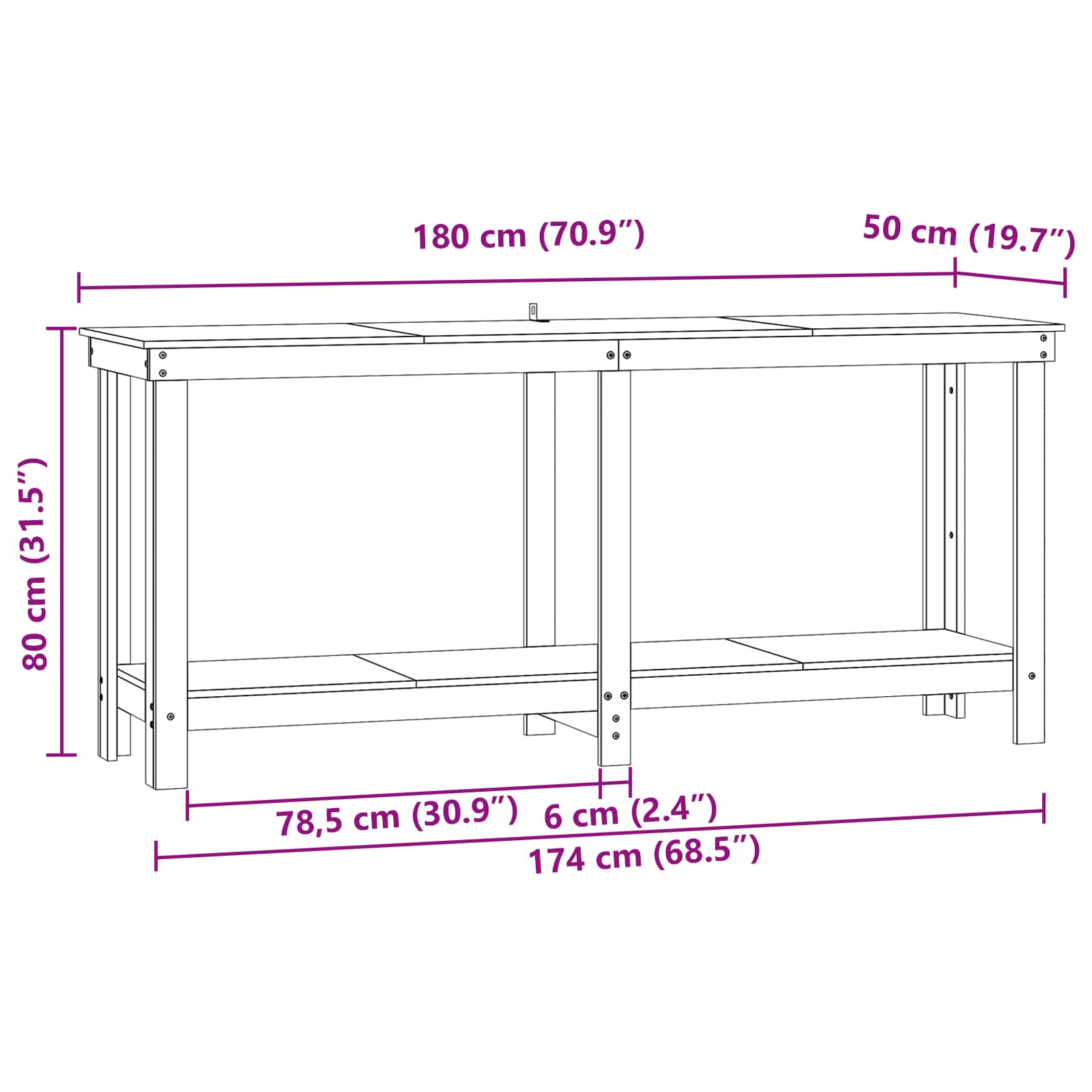 Työpöytä Vahansävyinen Ruskea 180 X 50 X 80 Cm Massiivimänty