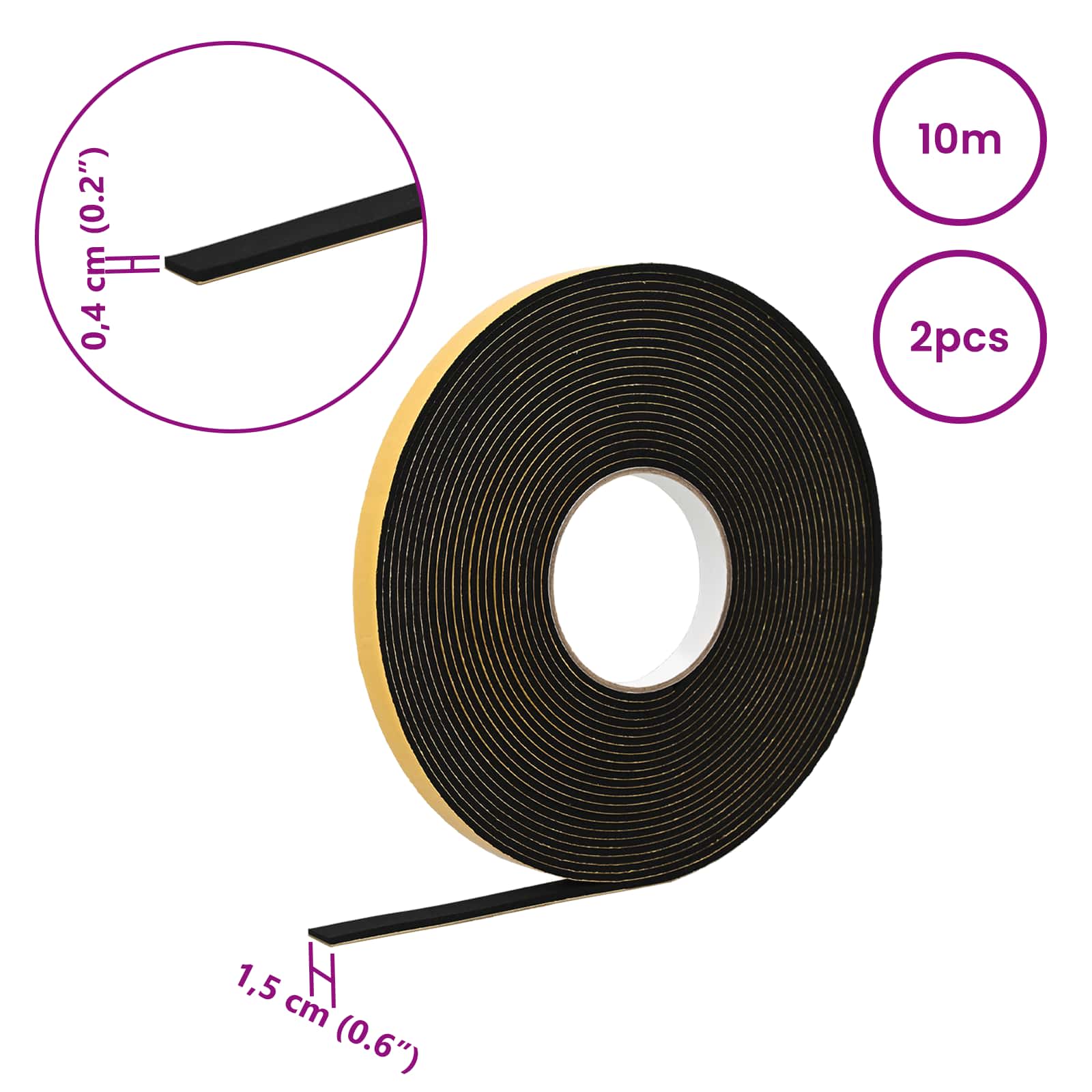 Itsekiinnittyvä Vaahtoteippi 2 Pcs Musta 15Mm X 10M Cr-Vahto