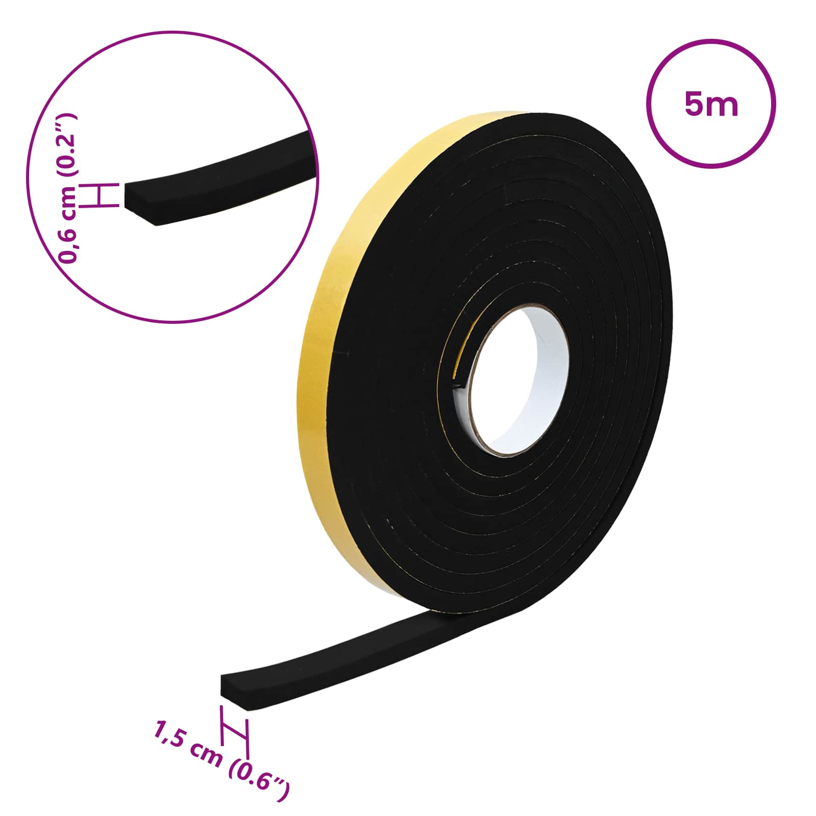 Itsekiinnittyvä Vaahtoteippi 20 Pcs Musta 15Mm X 5M Cr-Vahto