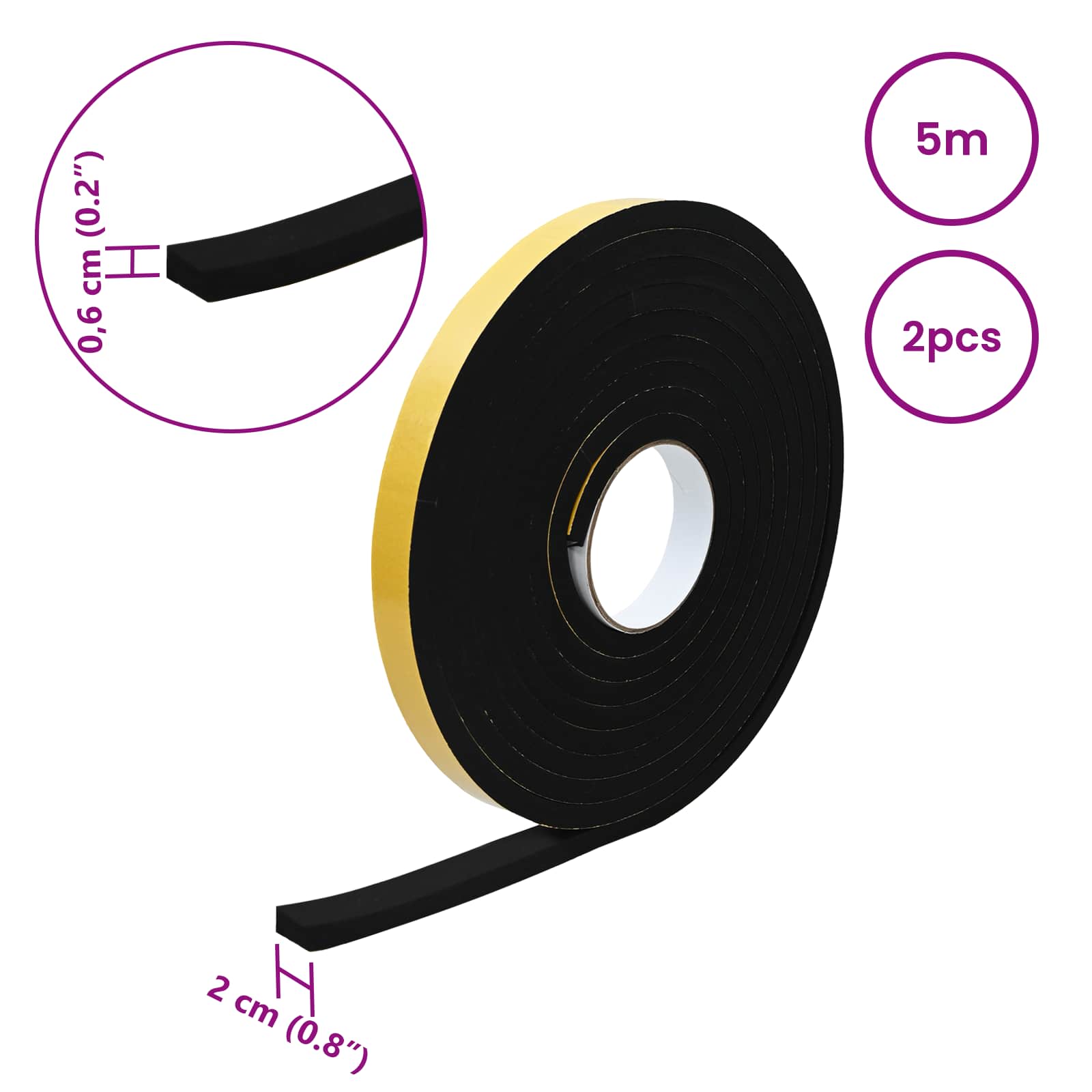 Itsekiinnittyvä Vaahtoteippi 2 Pcs Musta 20Mm X 5M Cr-Vahto