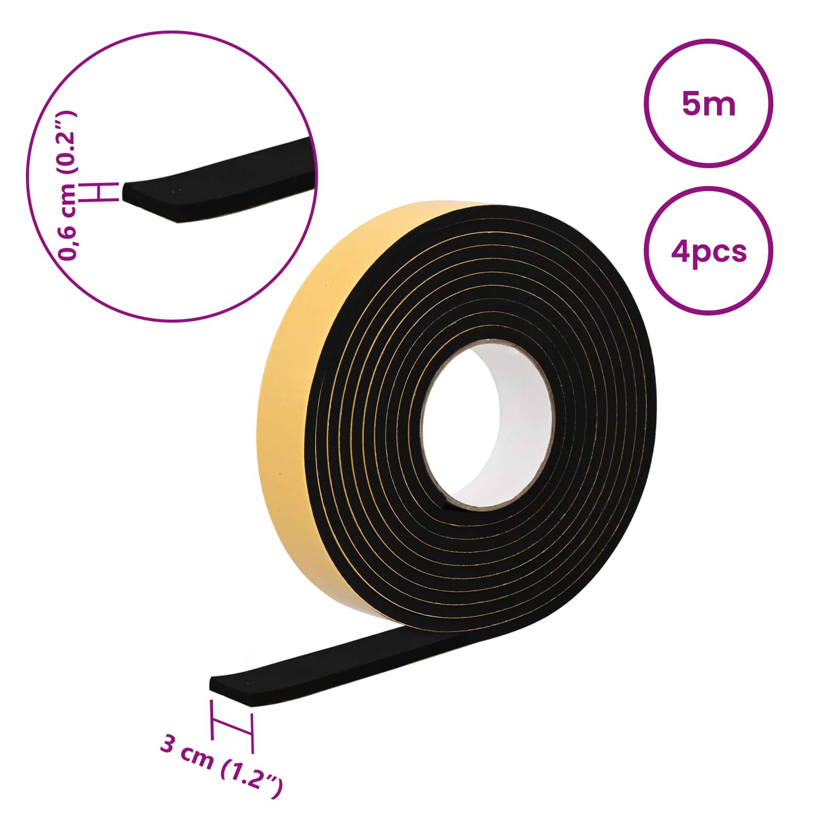 Itsekiinnittyvä Vaahtoteippi 4 Pcs Musta 30Mm X 5M Cr-Vahto