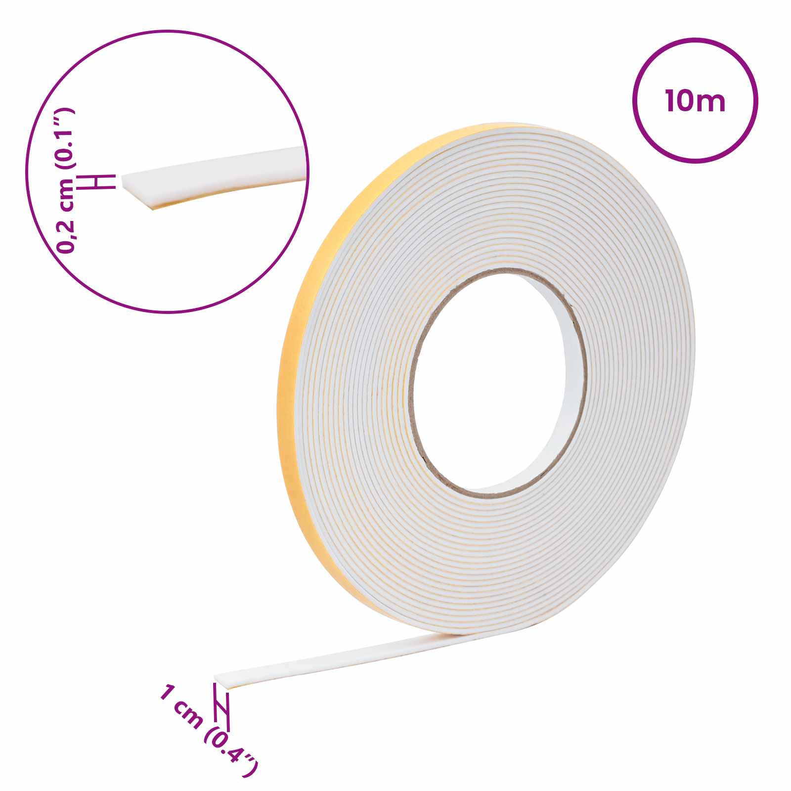 Itsekiinnittyvä Vaahtoteippi 10 Pcs Valkoinen 10Mm X 10M