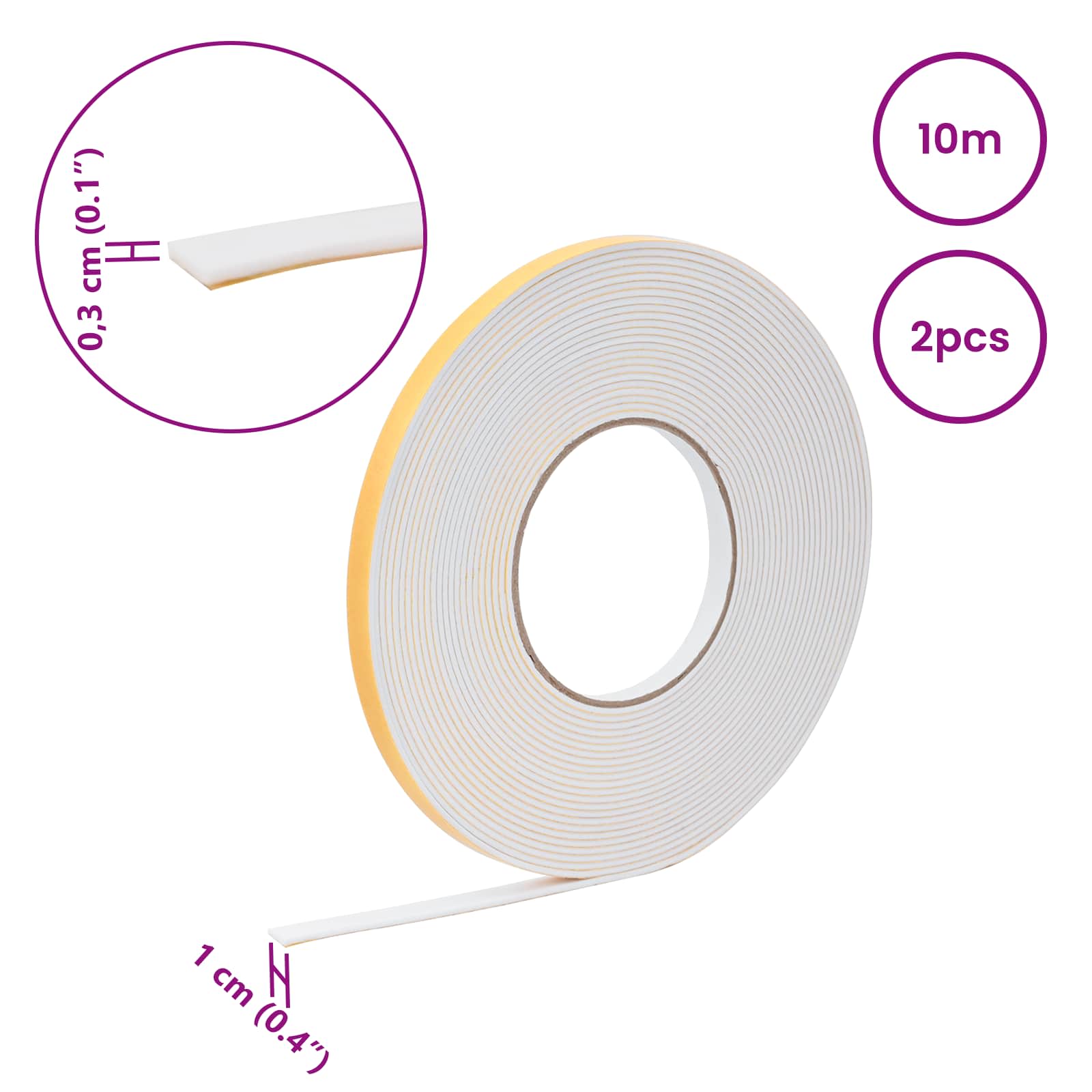 Itsekiinnittyvä Vaahtoteippi 2 Pcs Valkoinen 10Mm X 10M