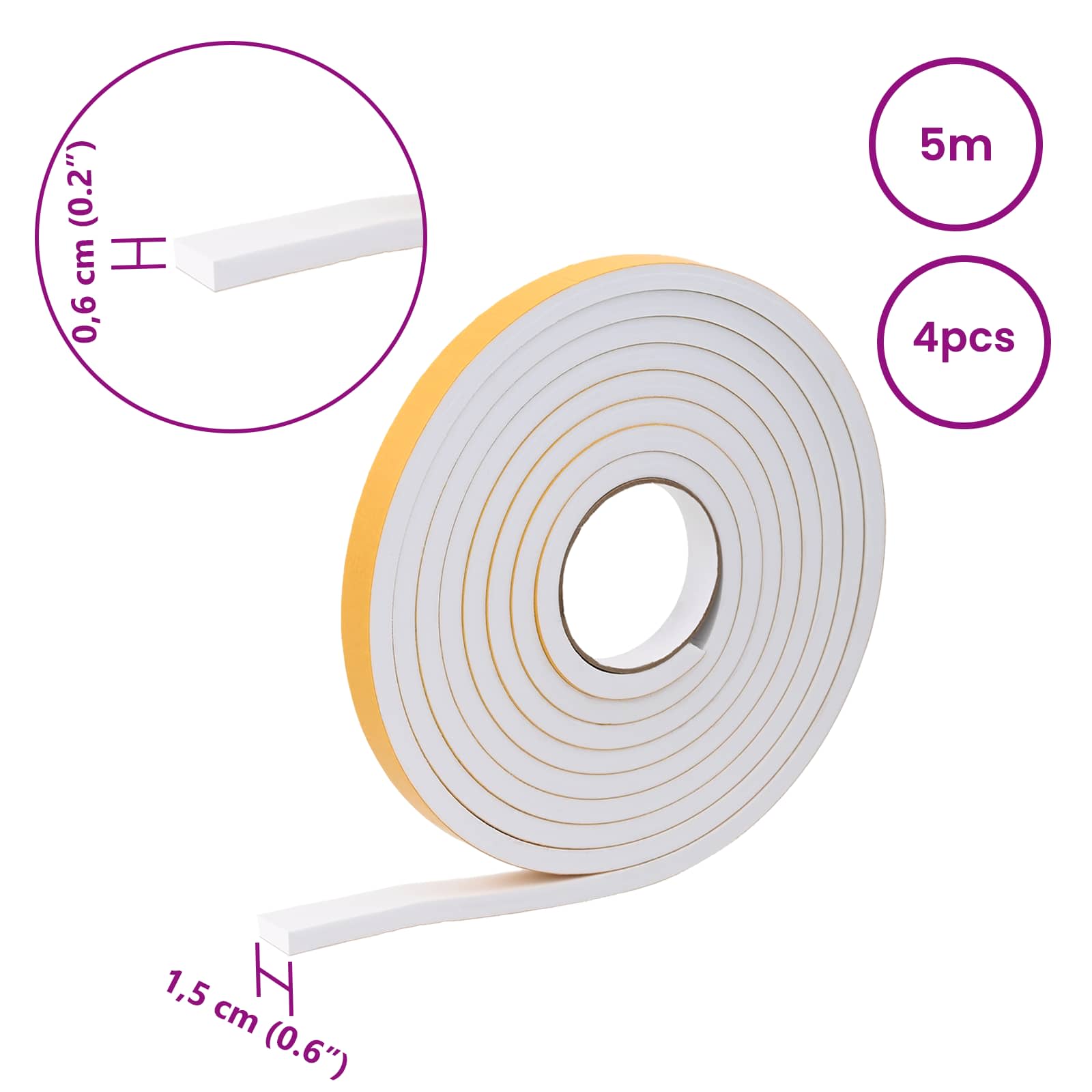 Itsekiinnittyvä Vaahtoteippi 4 Pcs Valkoinen 15Mm X 5M Cr-Vahto
