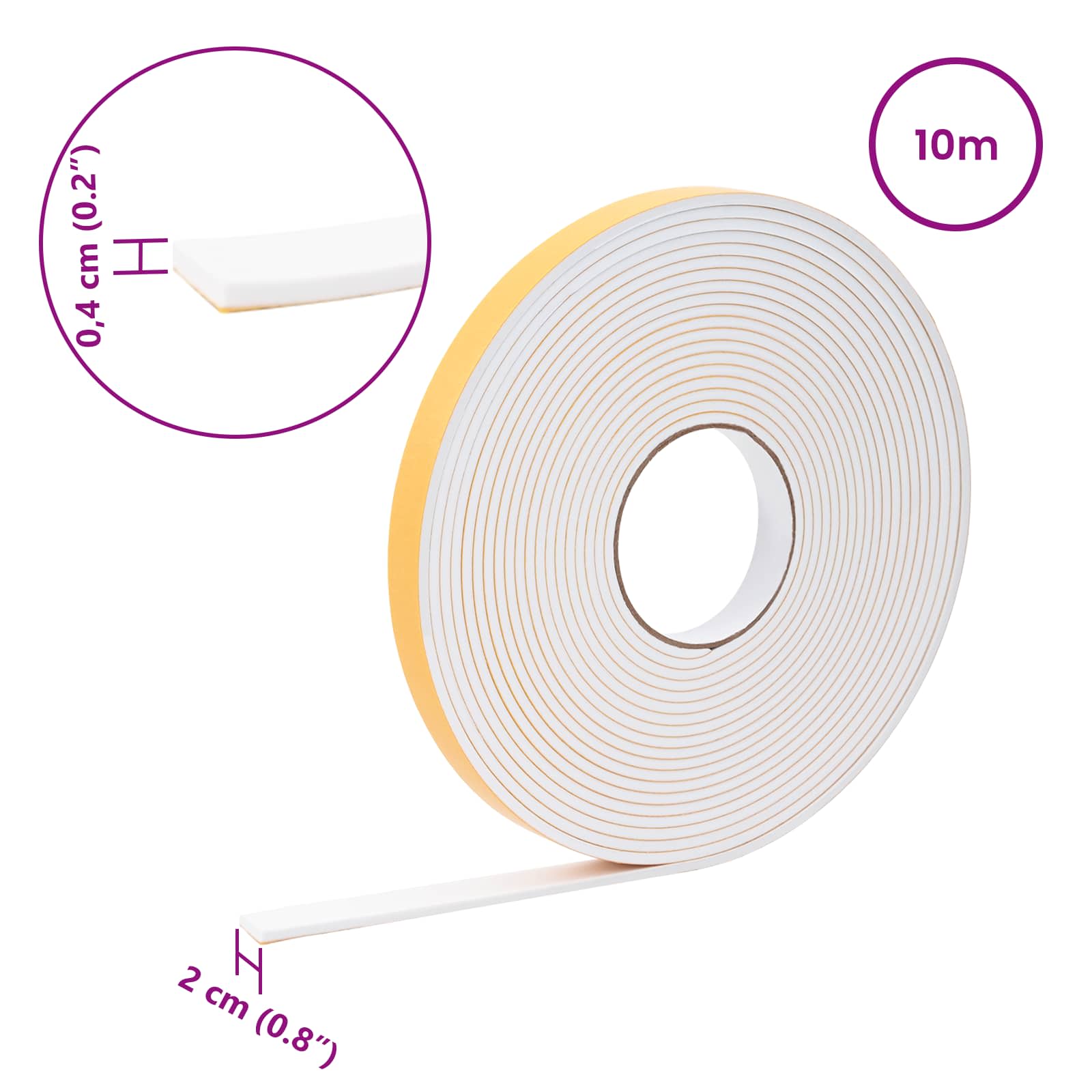 Itsekiinnittyvä Vaahtoteippi 10 Pcs Valkoinen 20Mm X 10M