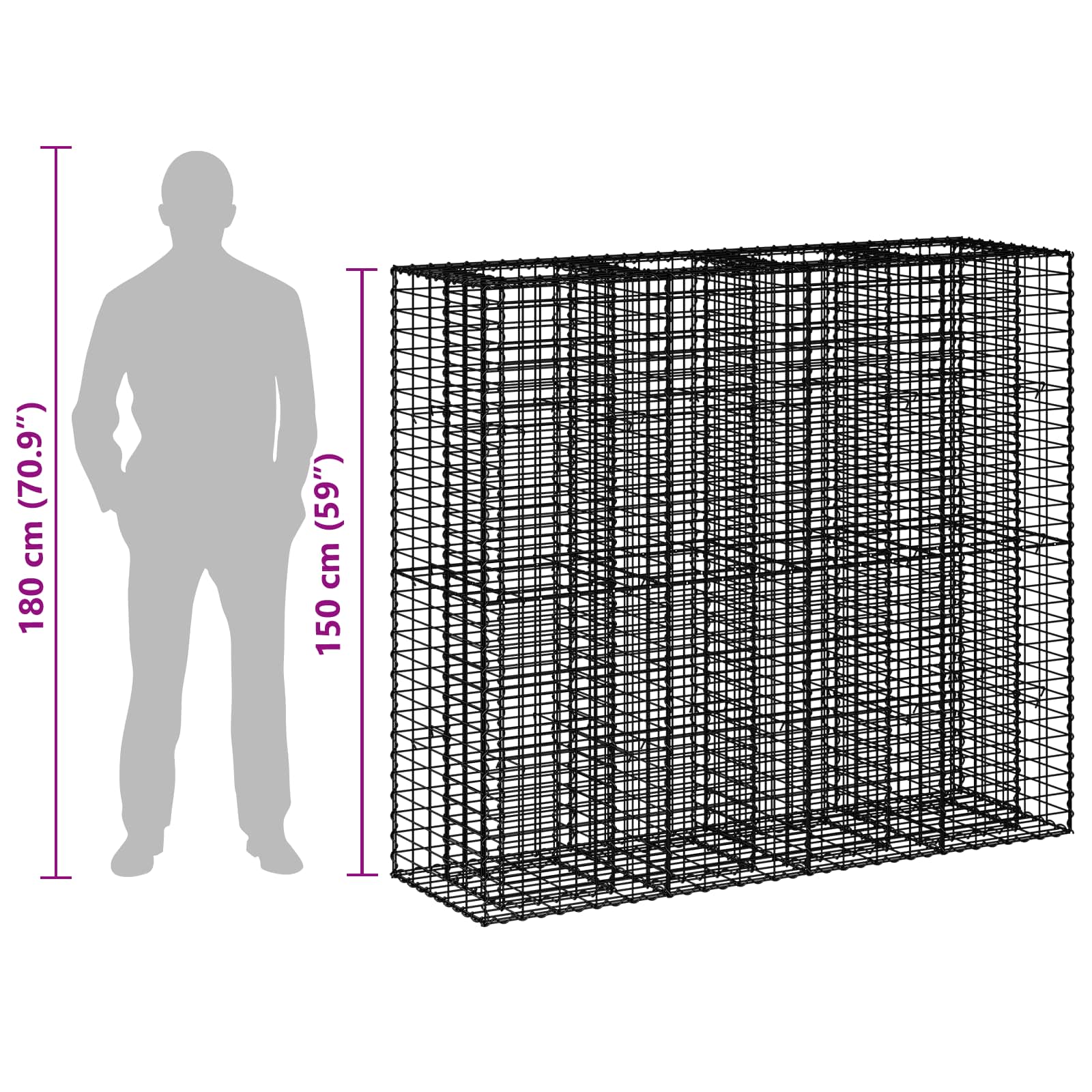 Gabion Kohotettu Peti 2 Pcs Hopea