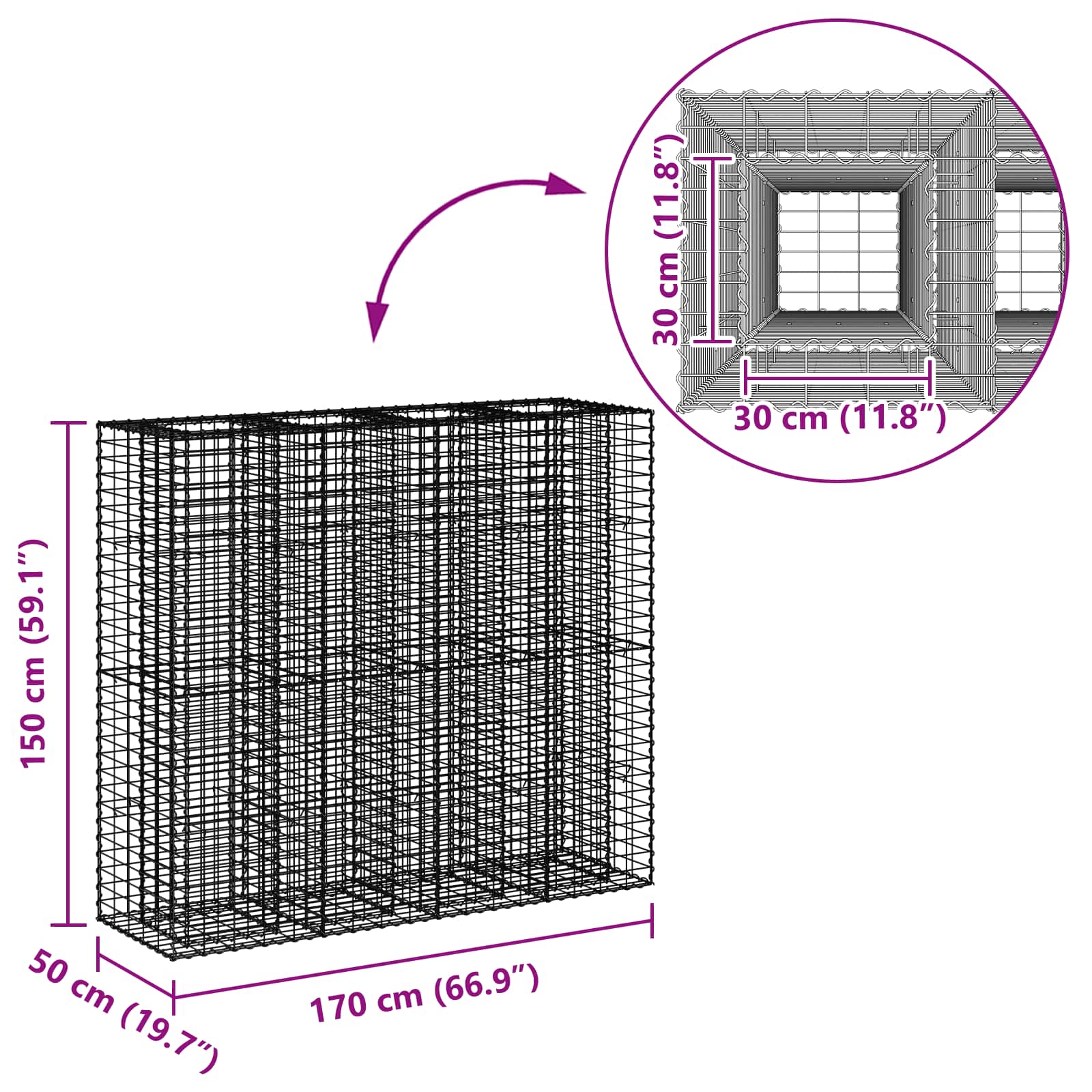 Gabion Kohotettu Peti 2 Pcs Hopea