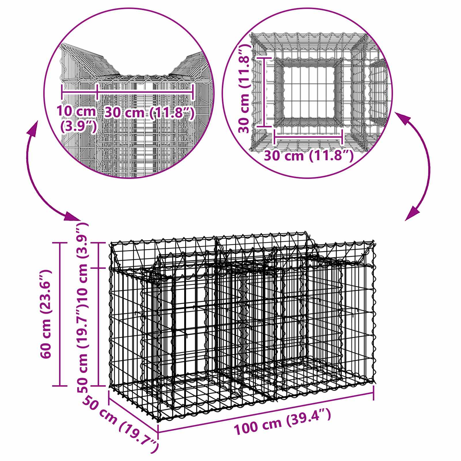 Gabion Kohotettu Peti Hopea