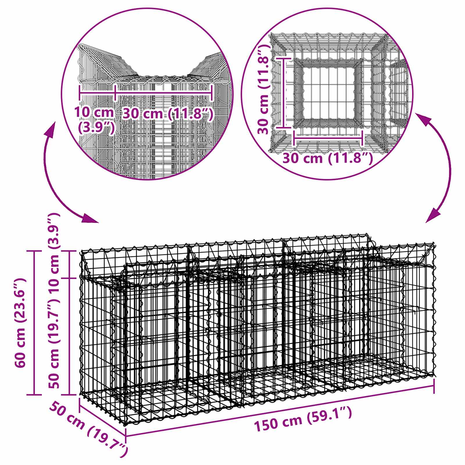Gabion Kohotettu Peti Hopea
