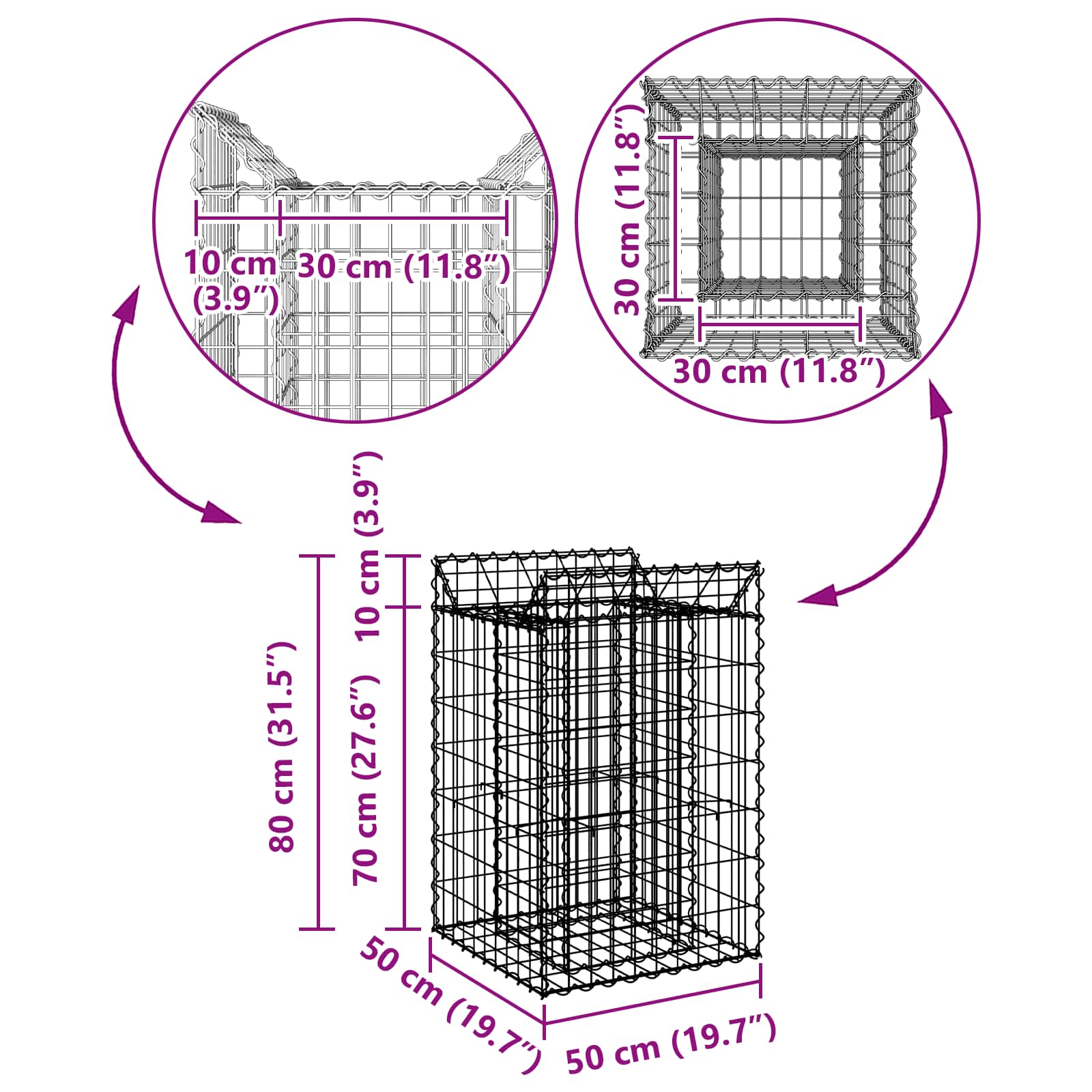 Gabion Kohotettu Peti Hopea