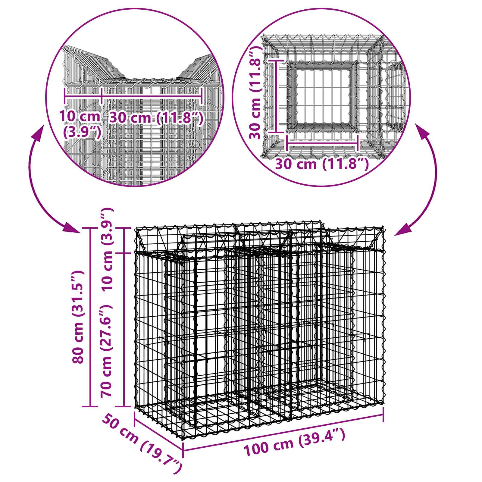 Gabion Kohotettu Peti Hopea