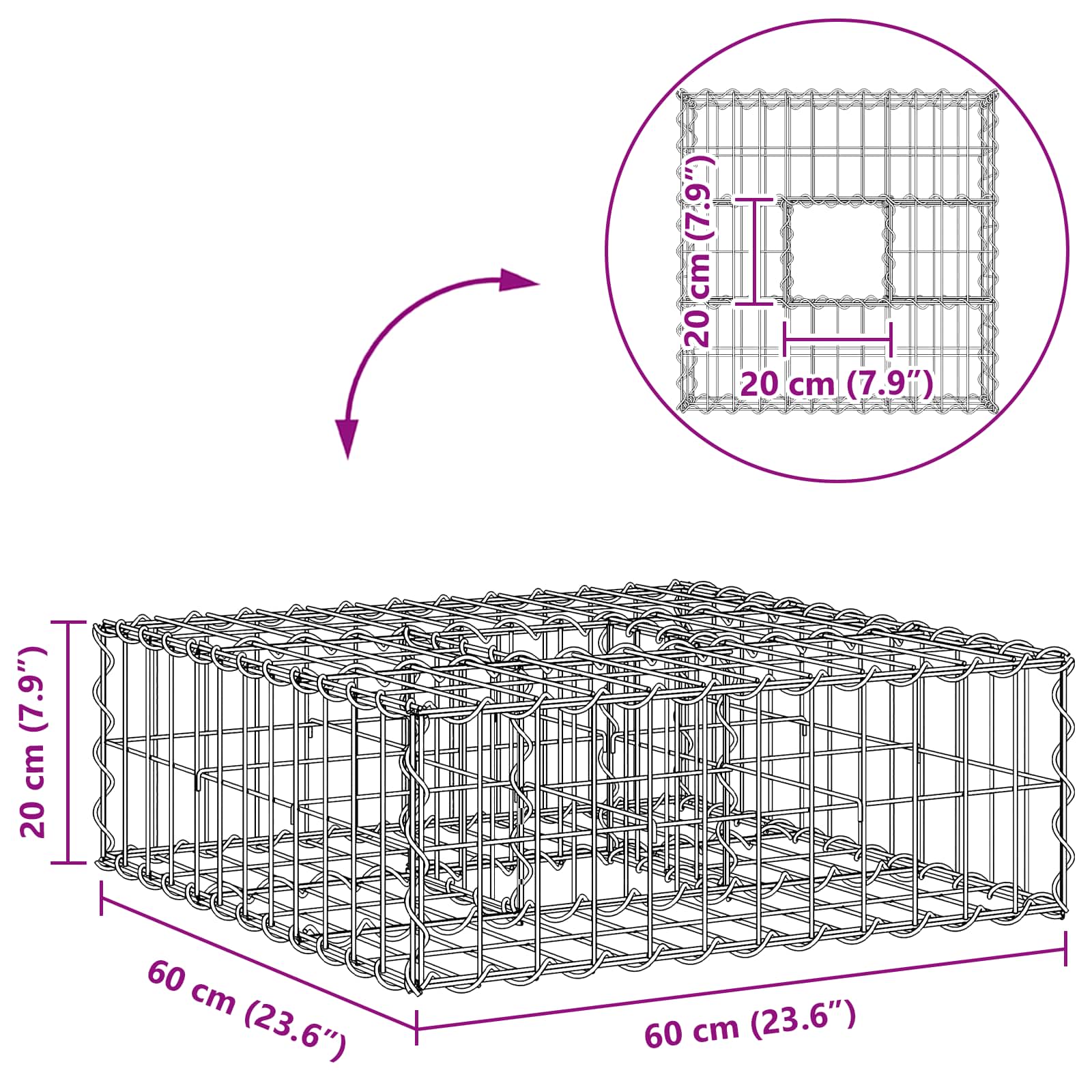 Gabion Kohotettu Peti Hopea