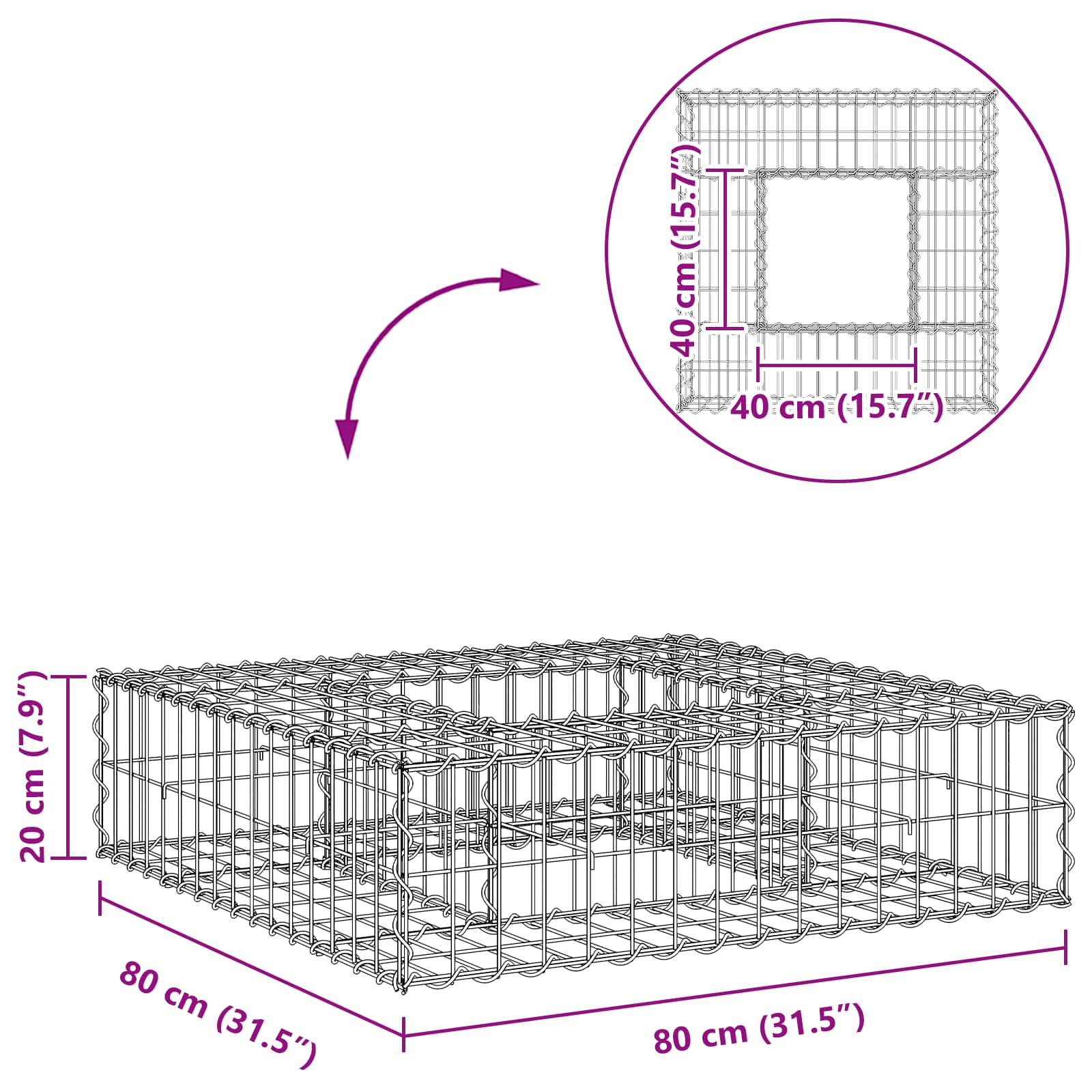 Gabion Kohotettu Peti Hopea