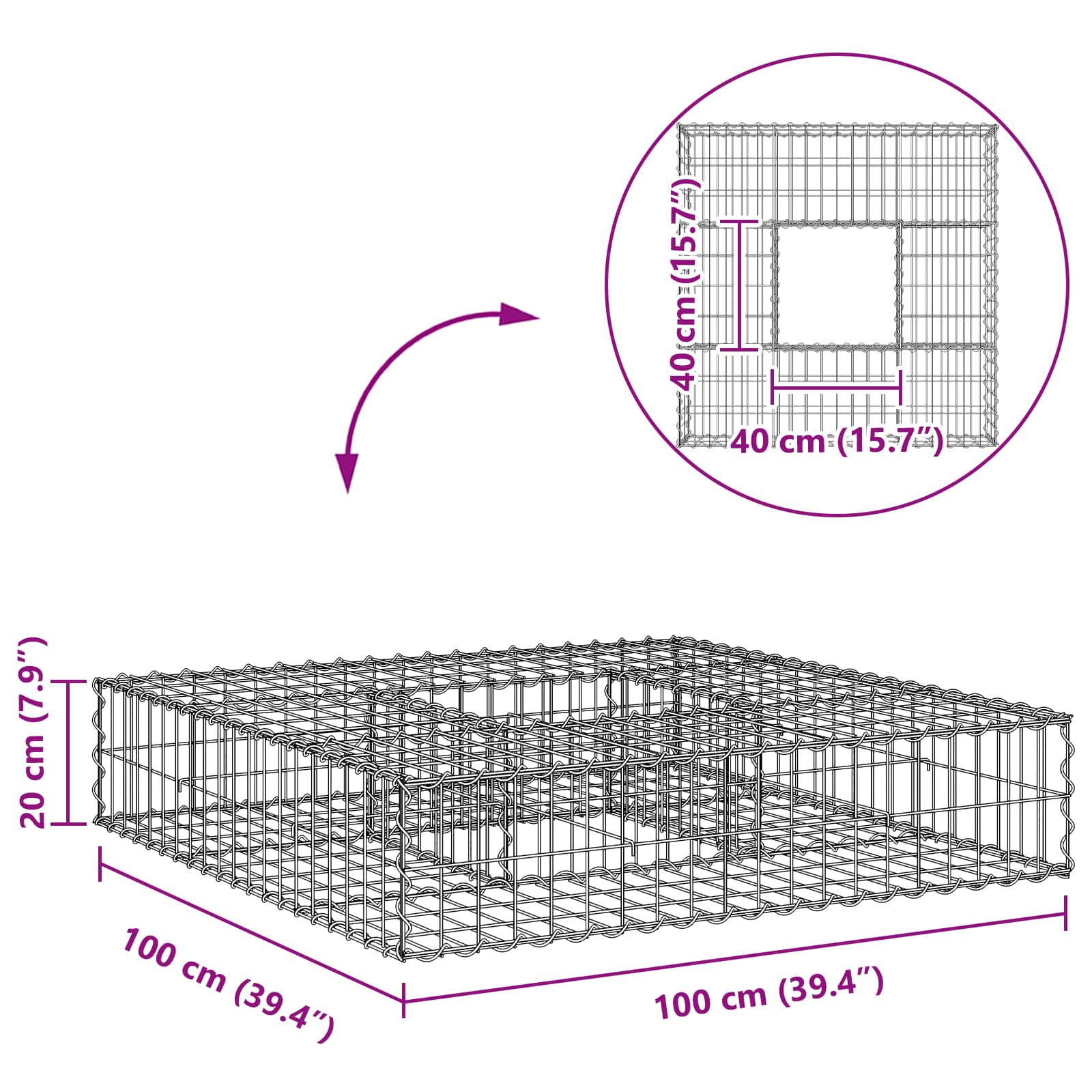 Gabion Kohotettu Peti Hopea
