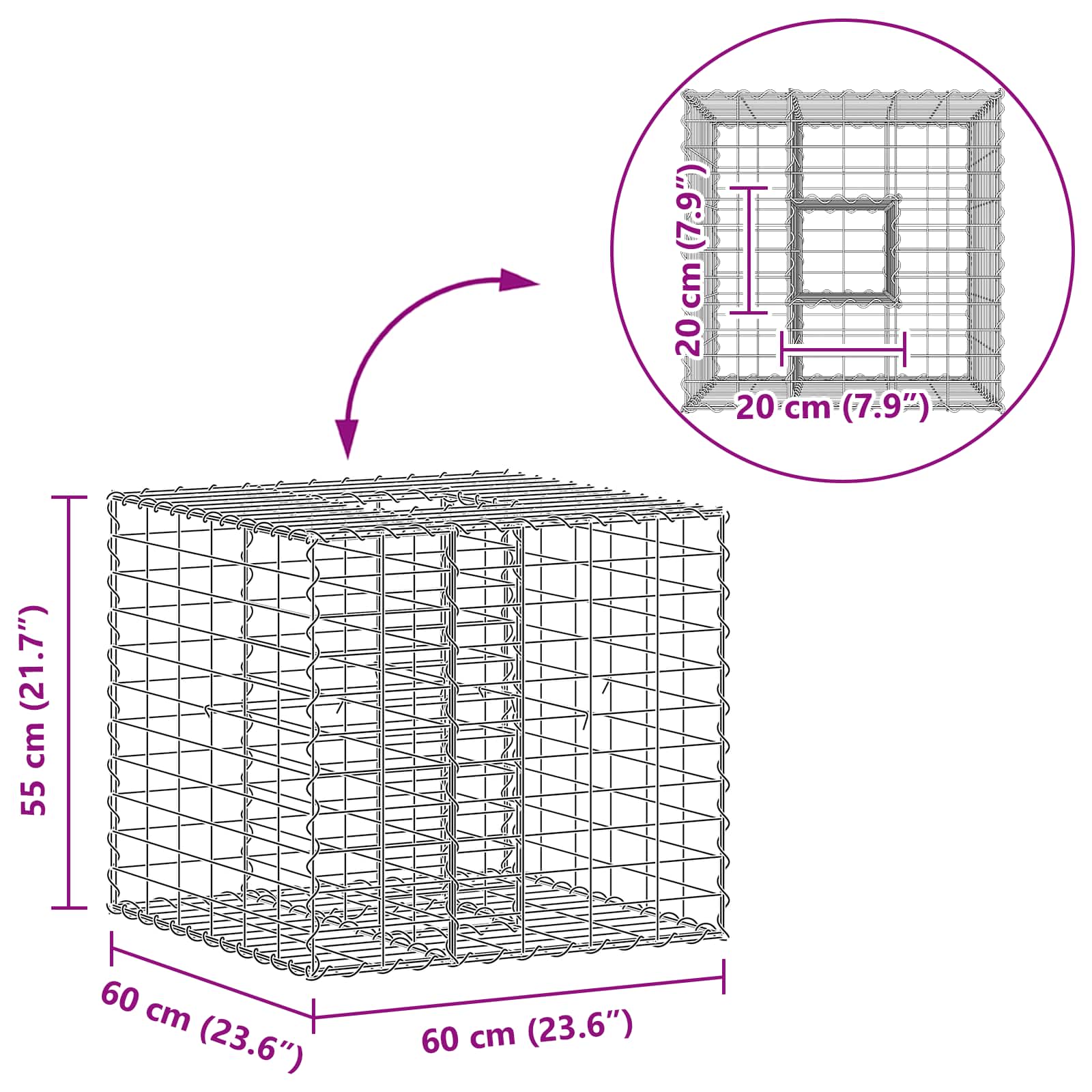 Gabion Kohotettu Peti Hopea