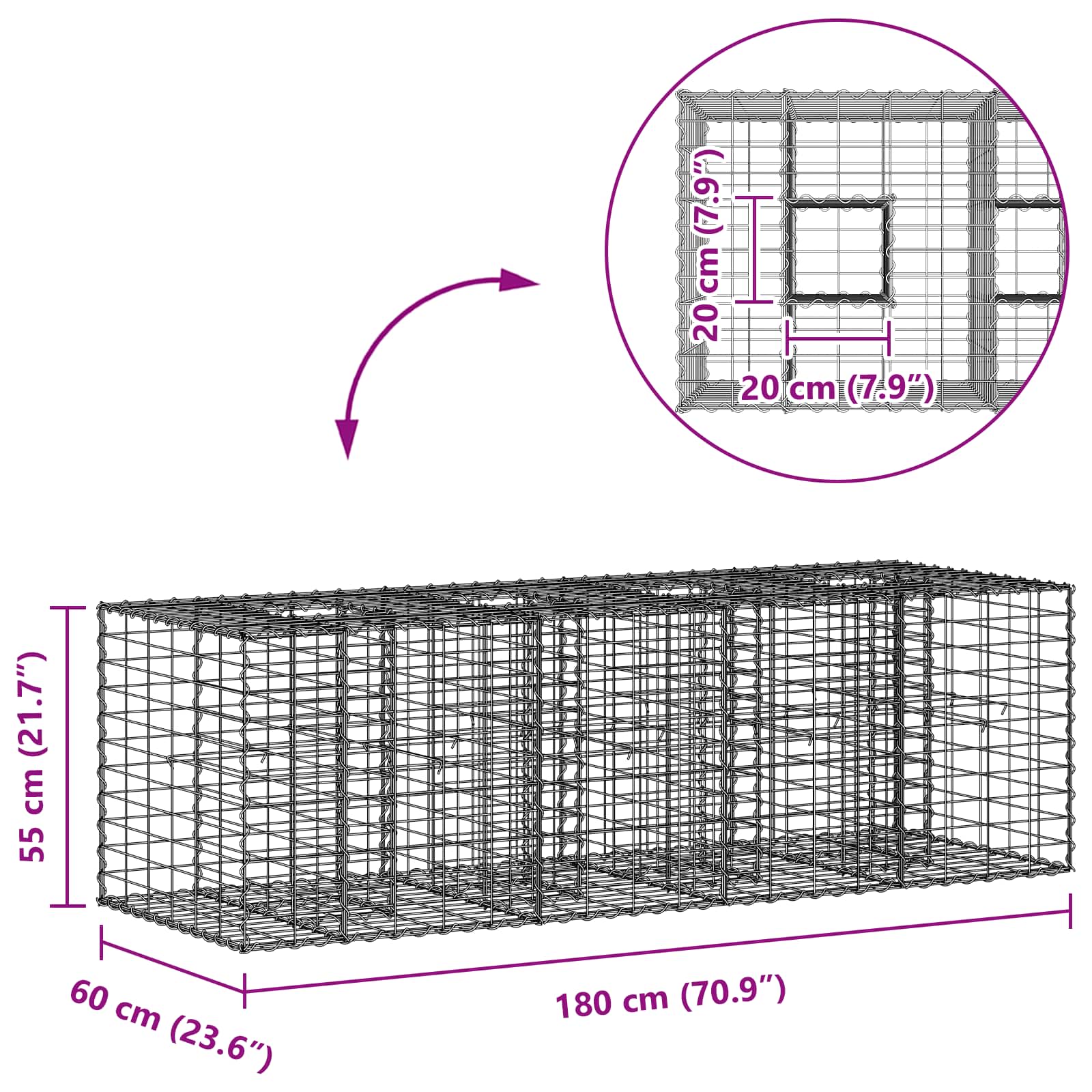Gabion Kohotettu Peti Hopea