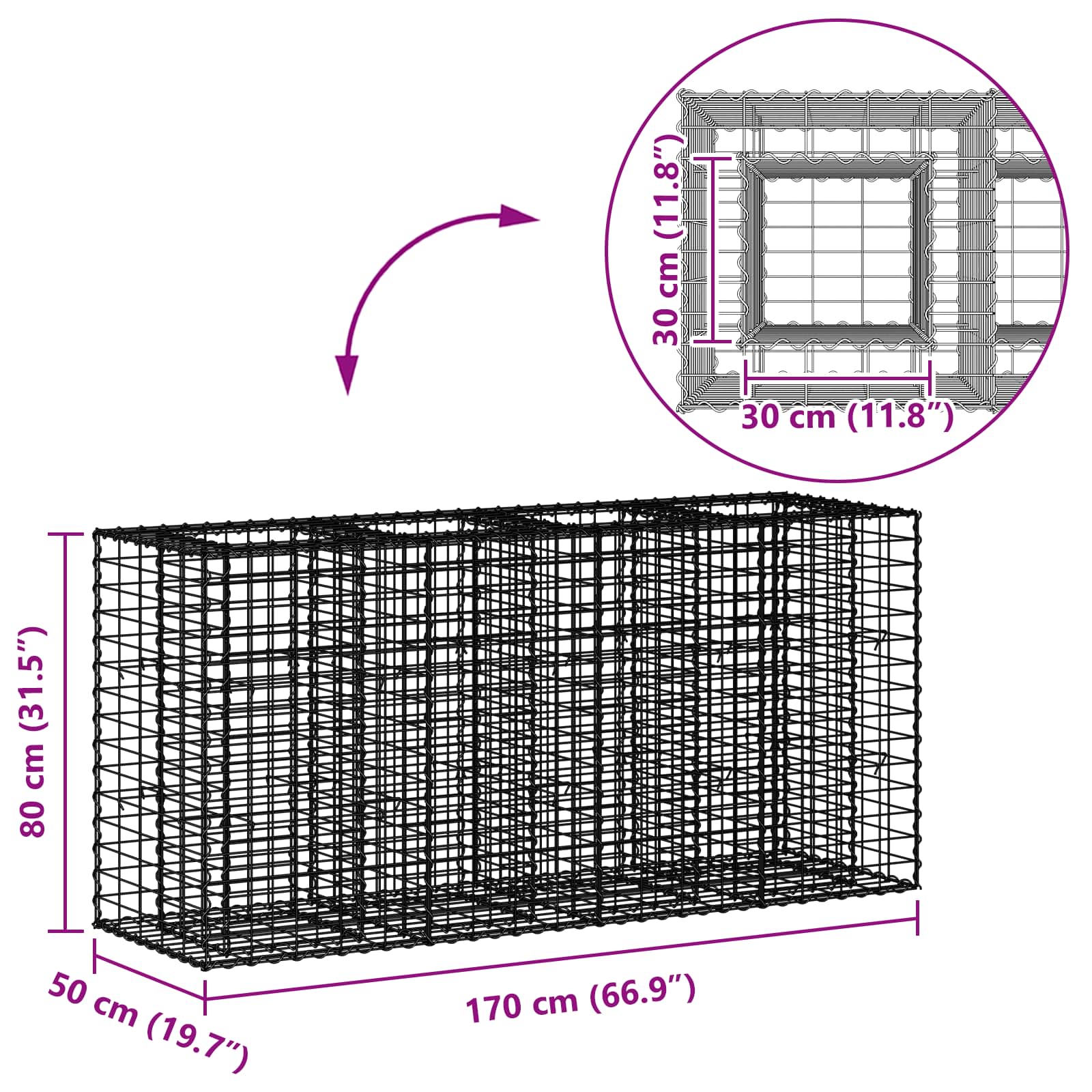 Gabion Kohotettu Peti Hopea