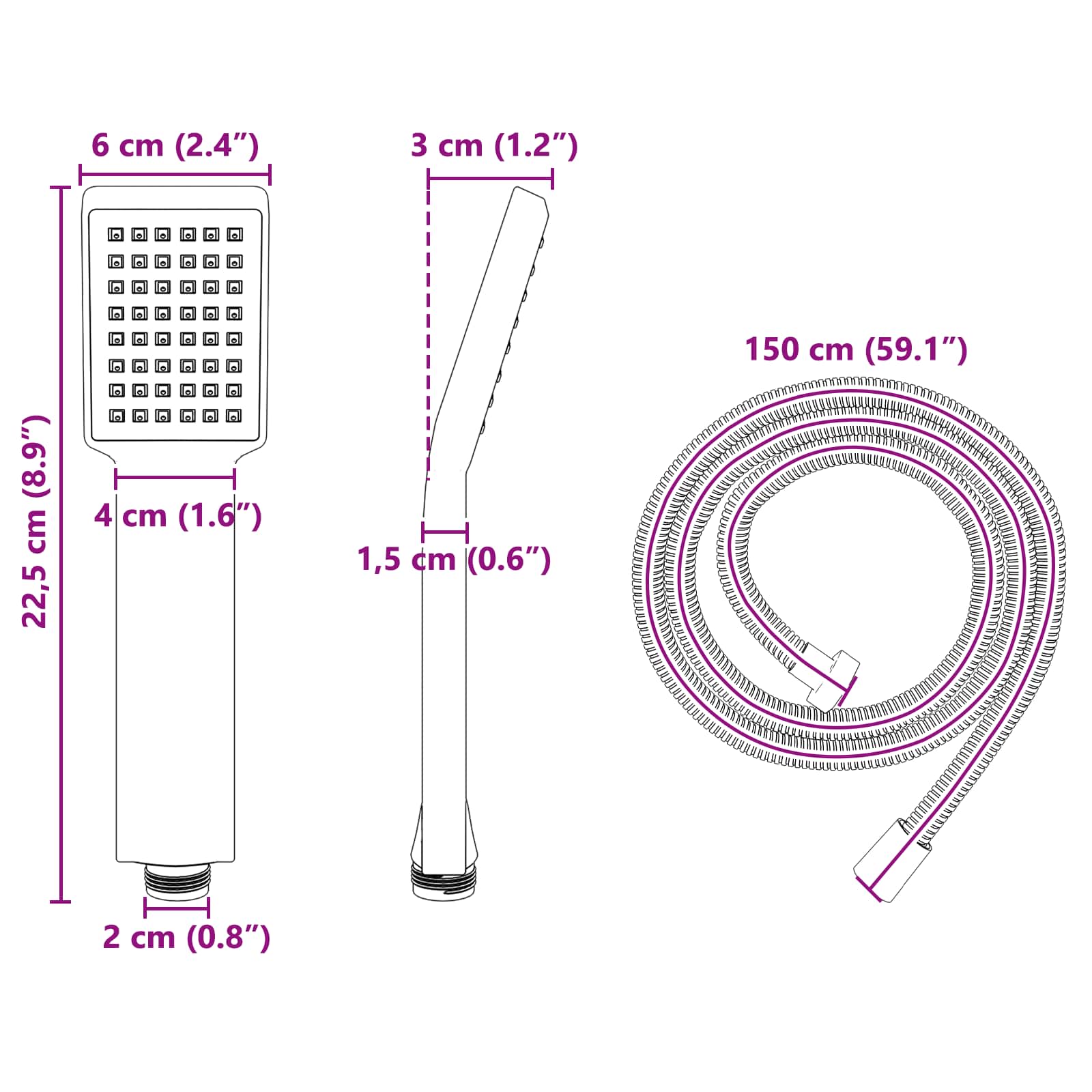Suihkupään Sarja Kromi 150 Cm Ruostumaton Teräs