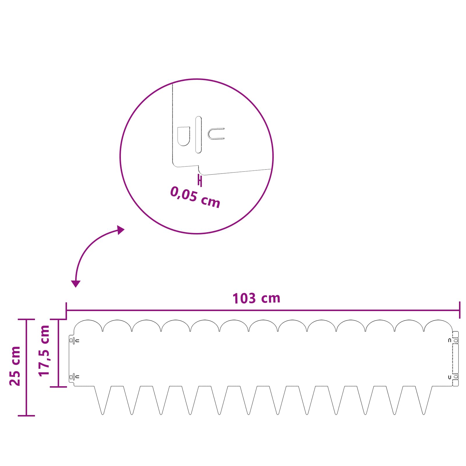 Nurmireunus 30 Pcs 103 X 25 Cm Teräs Valkoinen