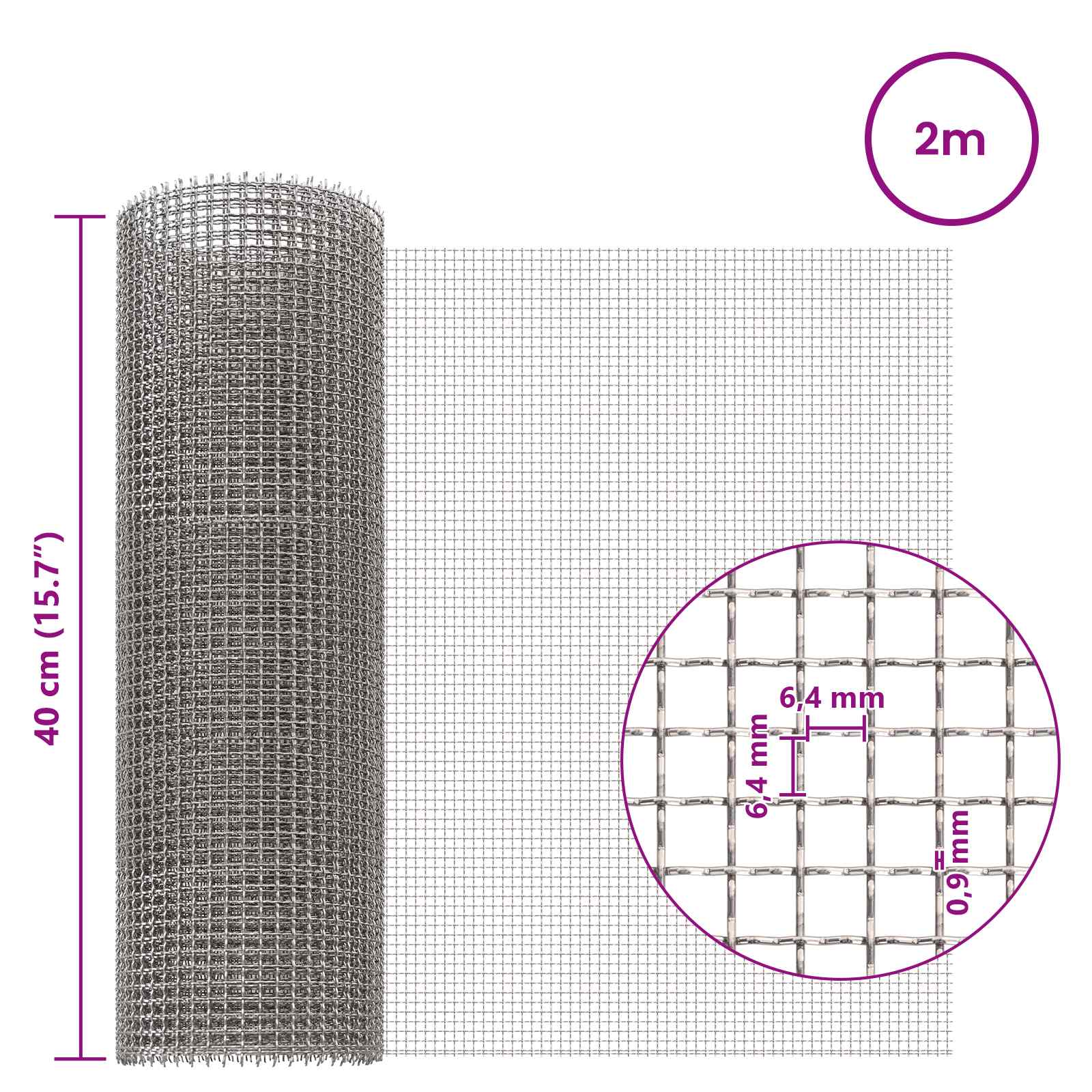 Verkkoruudun 40 X 200 Cm 3 Mesh Ruostumaton Teräs 201 Hopea
