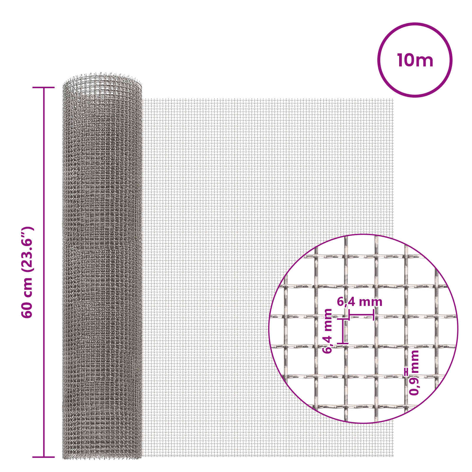 Verkkoruudun 60 X 1000 Cm 3 Mesh Ruostumaton Teräs 201 Hopea