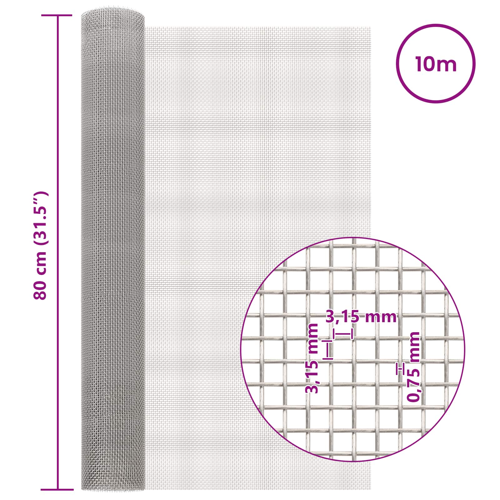 Verkkoruudun 80 X 1000 Cm 6 Mesh Ruostumaton Teräs 201 Hopea