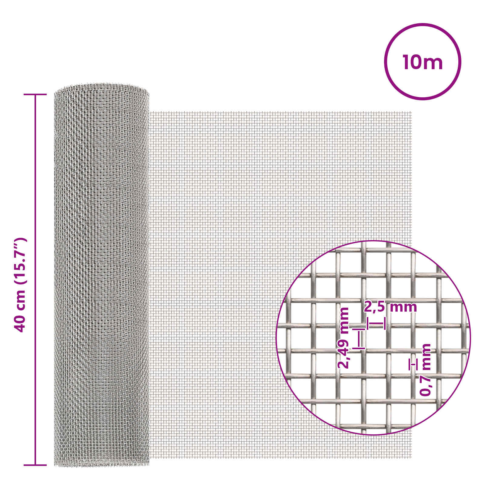 Verkkoruudun 40 X 1000 Cm 8 Mesh Ruostumaton Teräs 201 Hopea