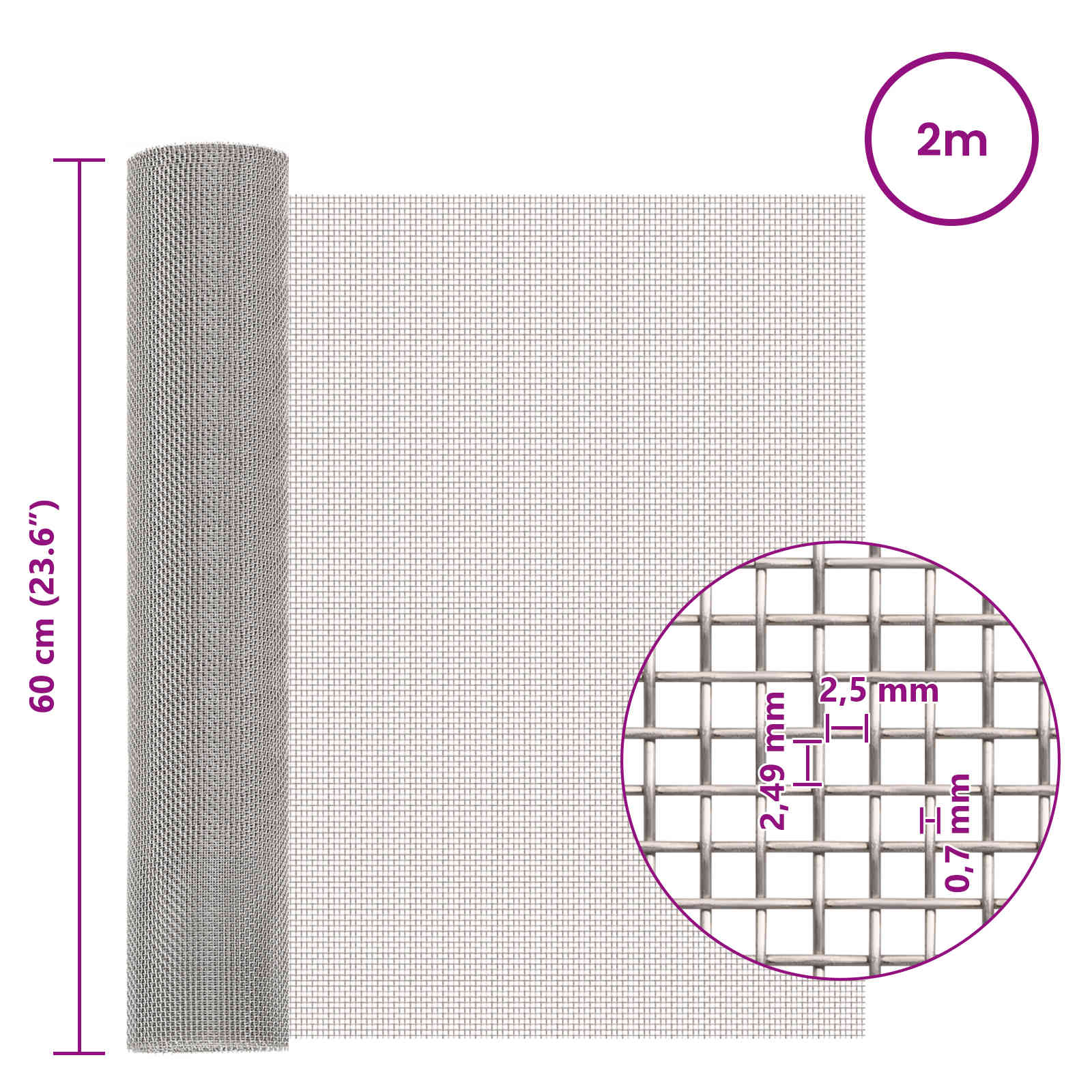 Verkkoruudun 60 X 200 Cm 8 Mesh Ruostumaton Teräs 201 Hopea