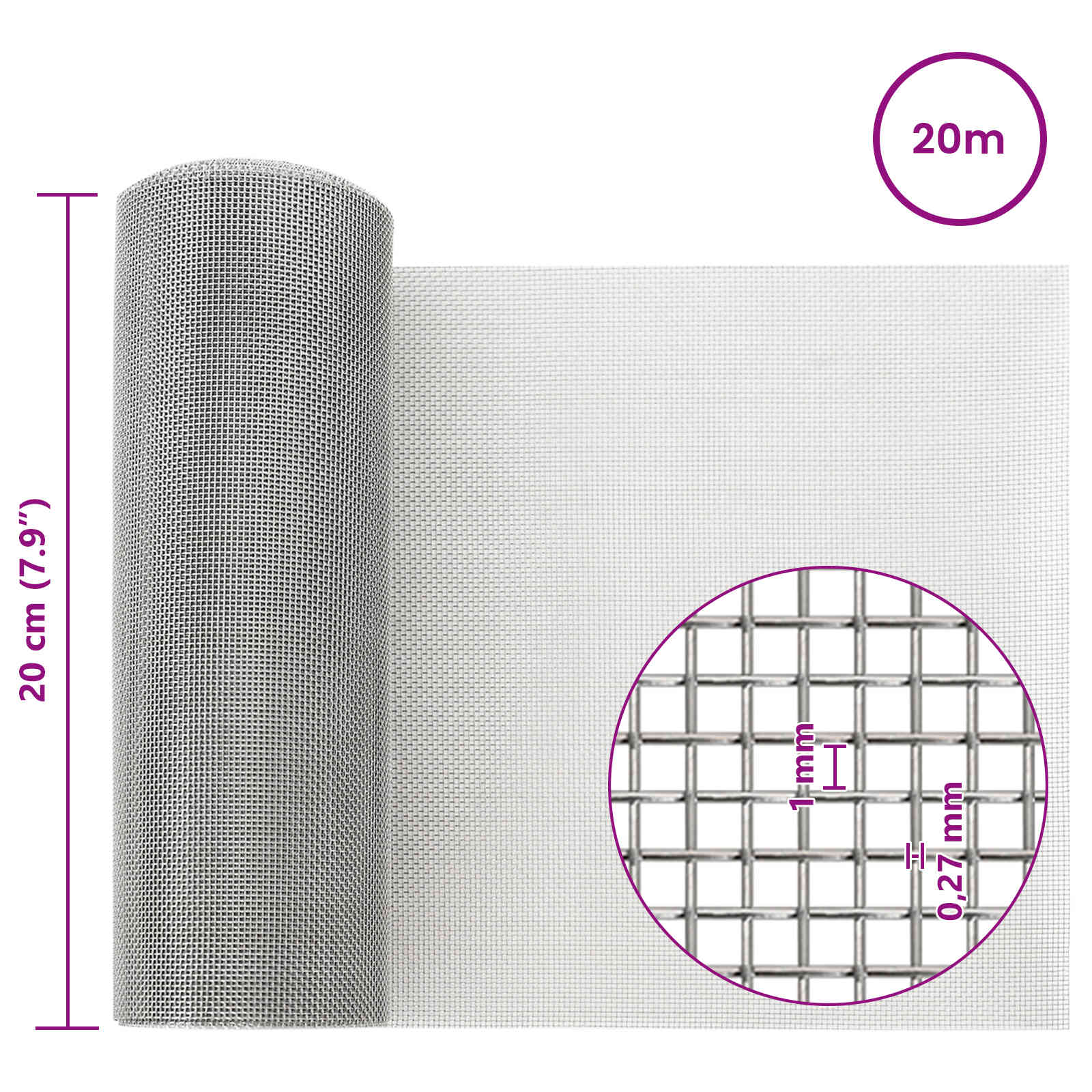 Verkkoruudun 20 X 2000 Cm 20 Mesh Ruostumaton Teräs 201 Hopea