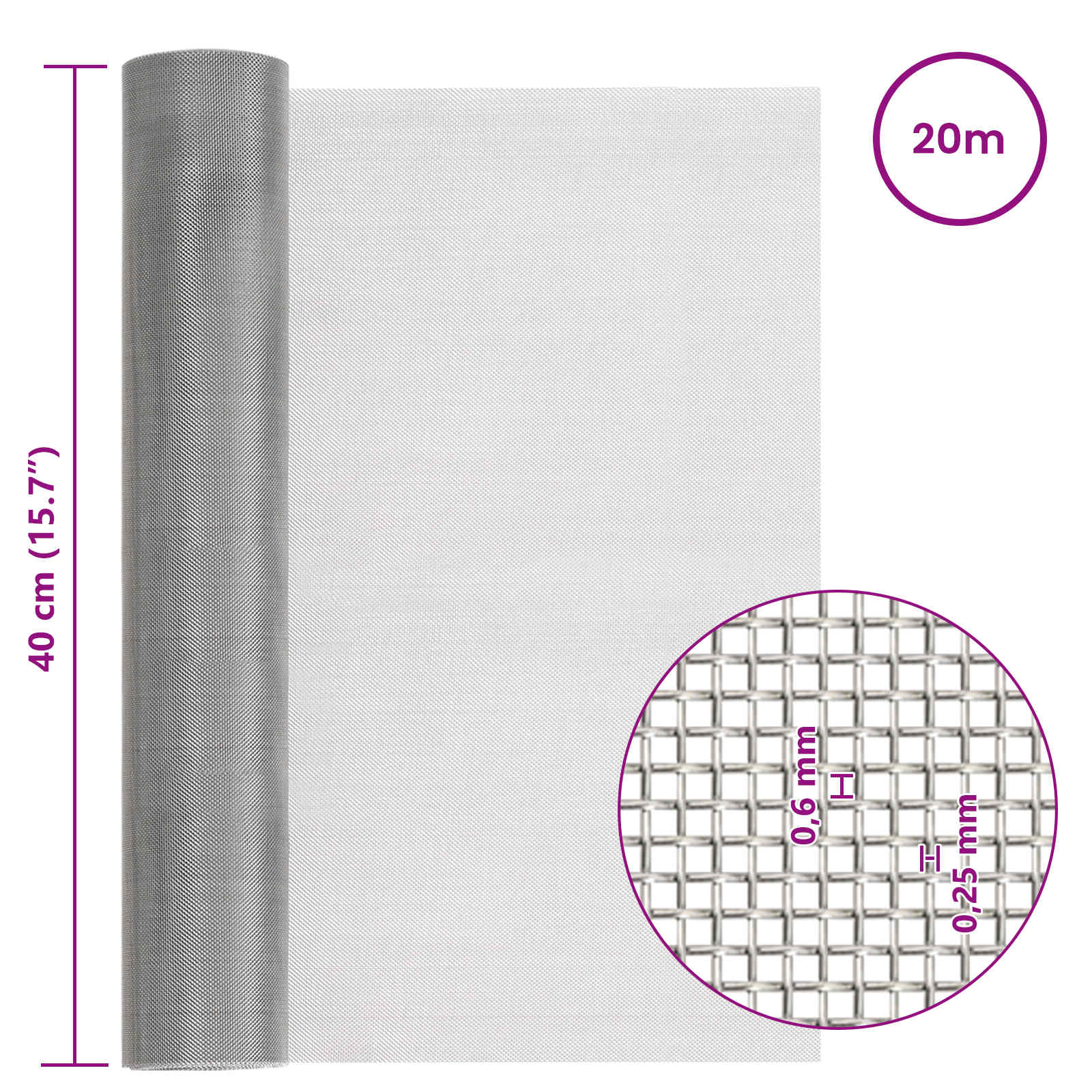 Verkkoruudun 40 X 2000 Cm 30 Mesh Ruostumaton Teräs 201 Hopea