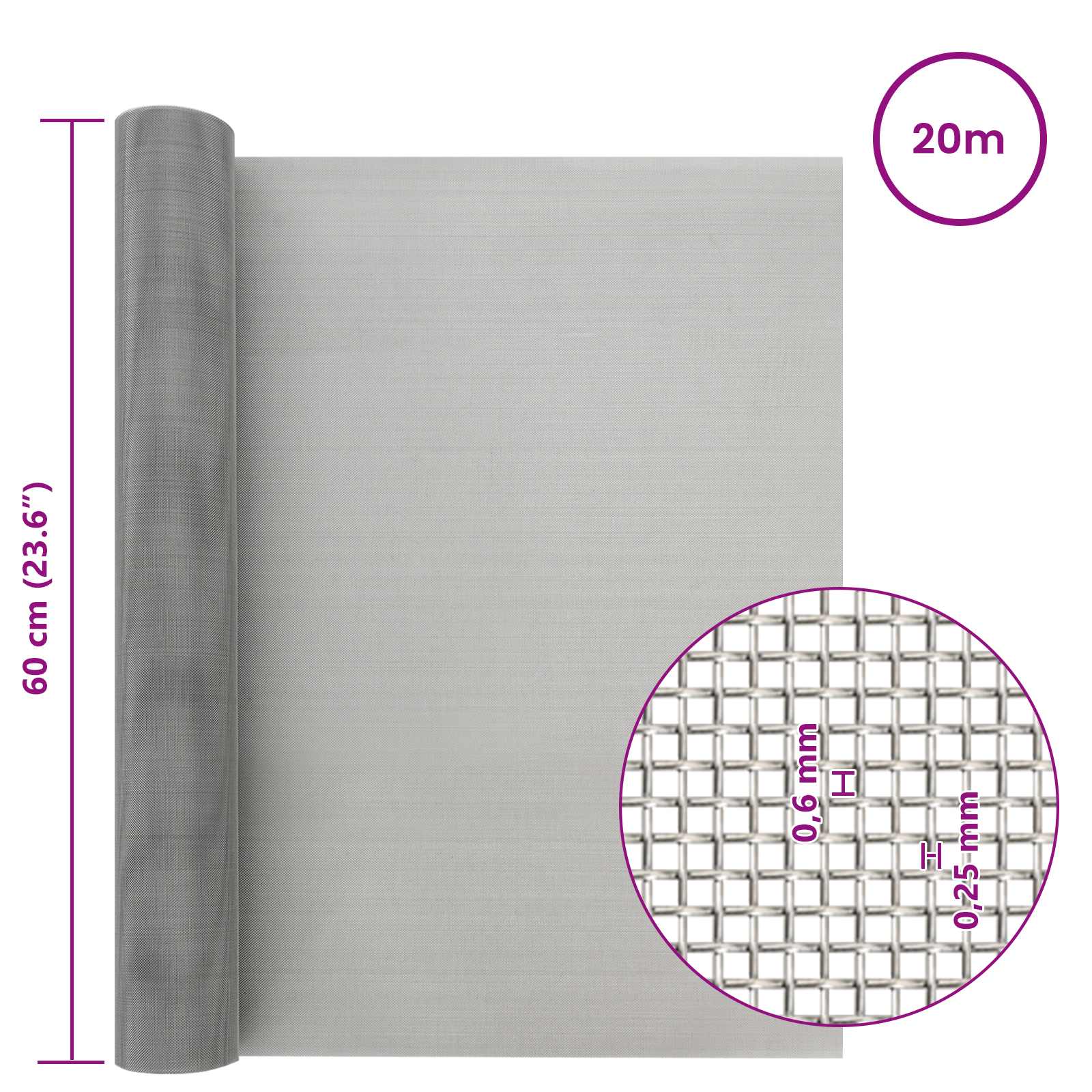 Verkkoruudun 60 X 2000 Cm 30 Mesh Ruostumaton Teräs 201 Hopea