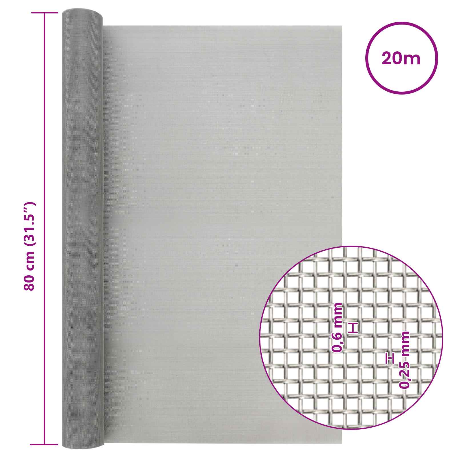 Verkkoruudun 80 X 2000 Cm 30 Mesh Ruostumaton Teräs 201 Hopea