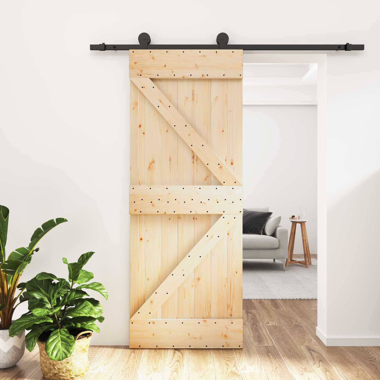 Liukuovi Luonnollinen Ja Musta 70 X 210 Cm Massiivinen Mänty