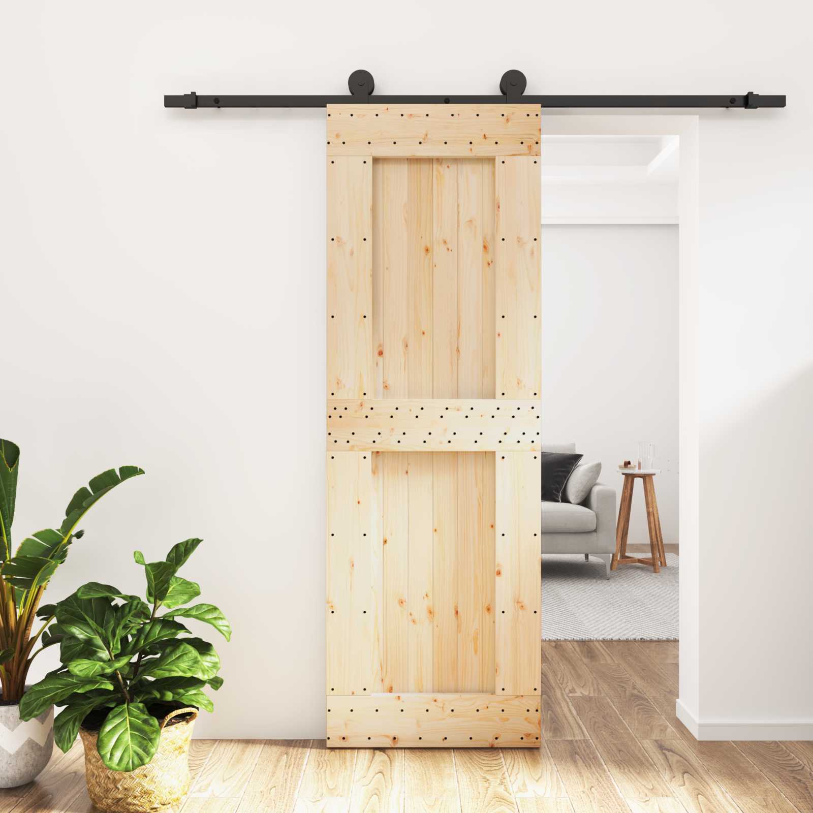 Liukuovi Luonnollinen Ja Musta 70 X 210 Cm Massiivinen Mänty