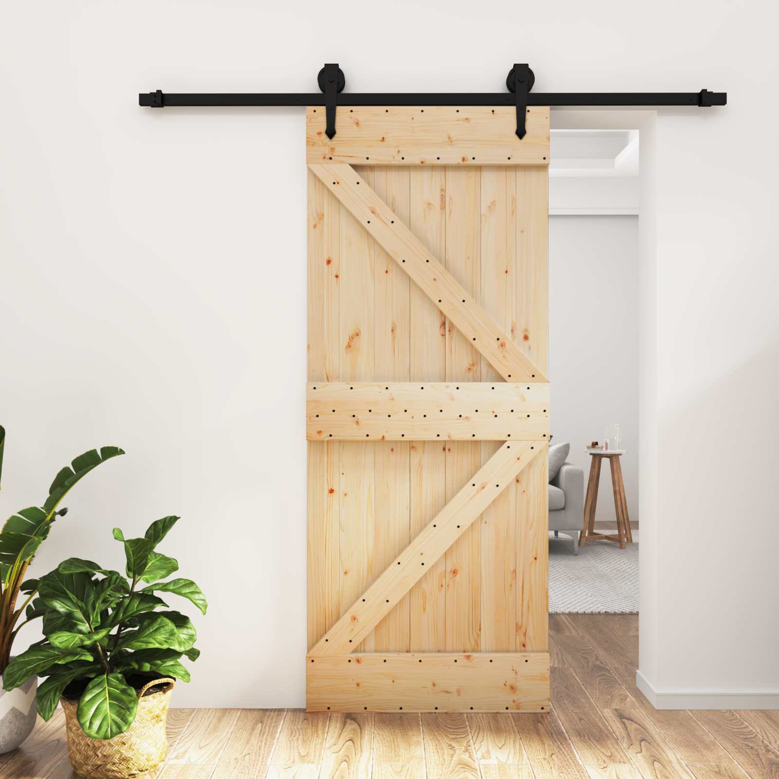 Liukuovi Luonnollinen Ja Musta 85 X 210 Cm Massiivinen Mänty