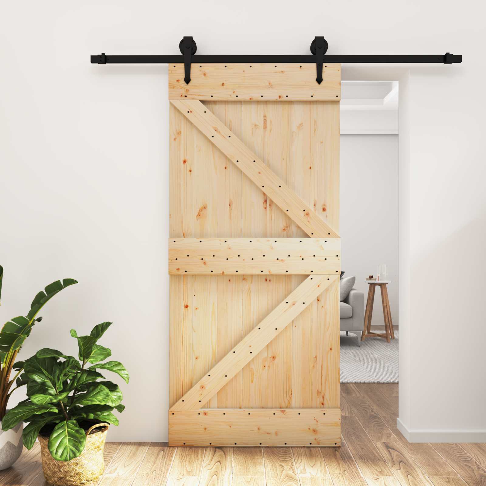 Liukuovi Luonnollinen Ja Musta 95 X 210 Cm Massiivinen Mänty