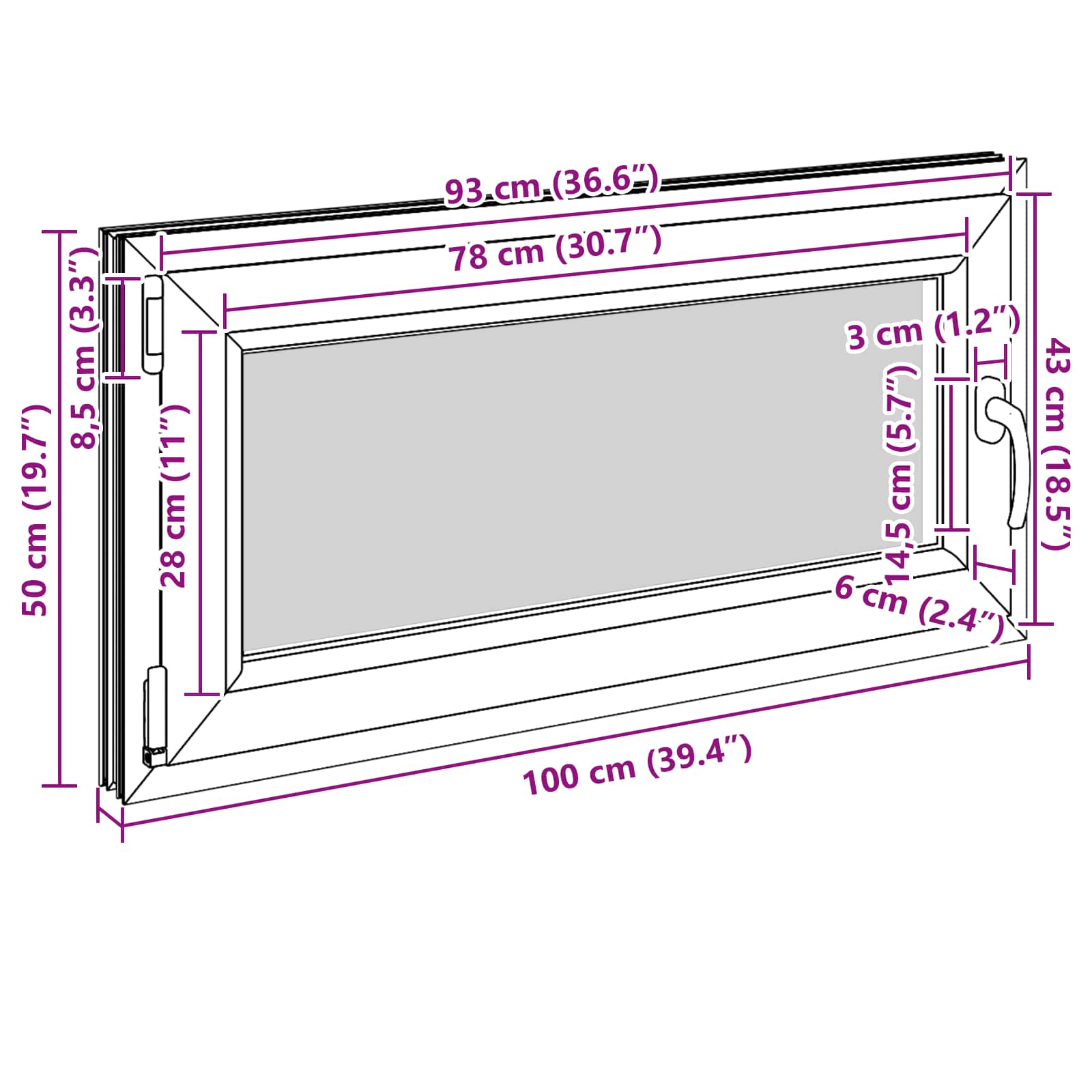 Kellari-Ikkuna Risor 100 X 50 Cm Pvc Ja Lasi Valkoinen